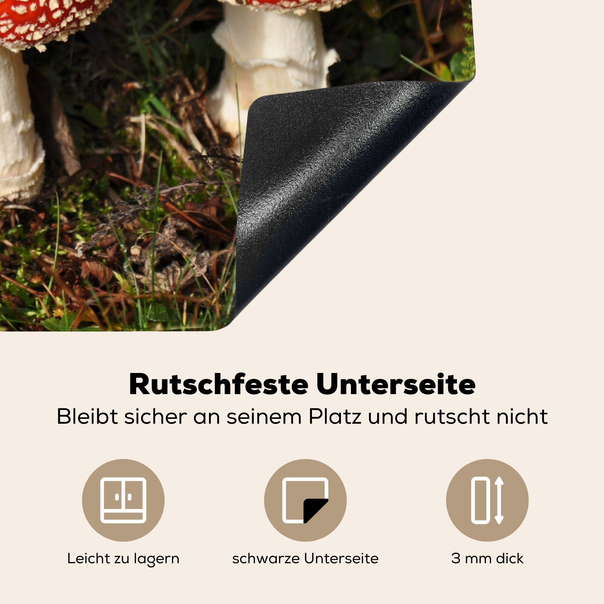 Induktionskochfeld Herdblende-/Abdeckplatte für 81x52 die cm, gegen Rote Gras, Ceranfeldabdeckung (1 Schutz grünes MuchoWow Pilze Vinyl, küche, tlg),