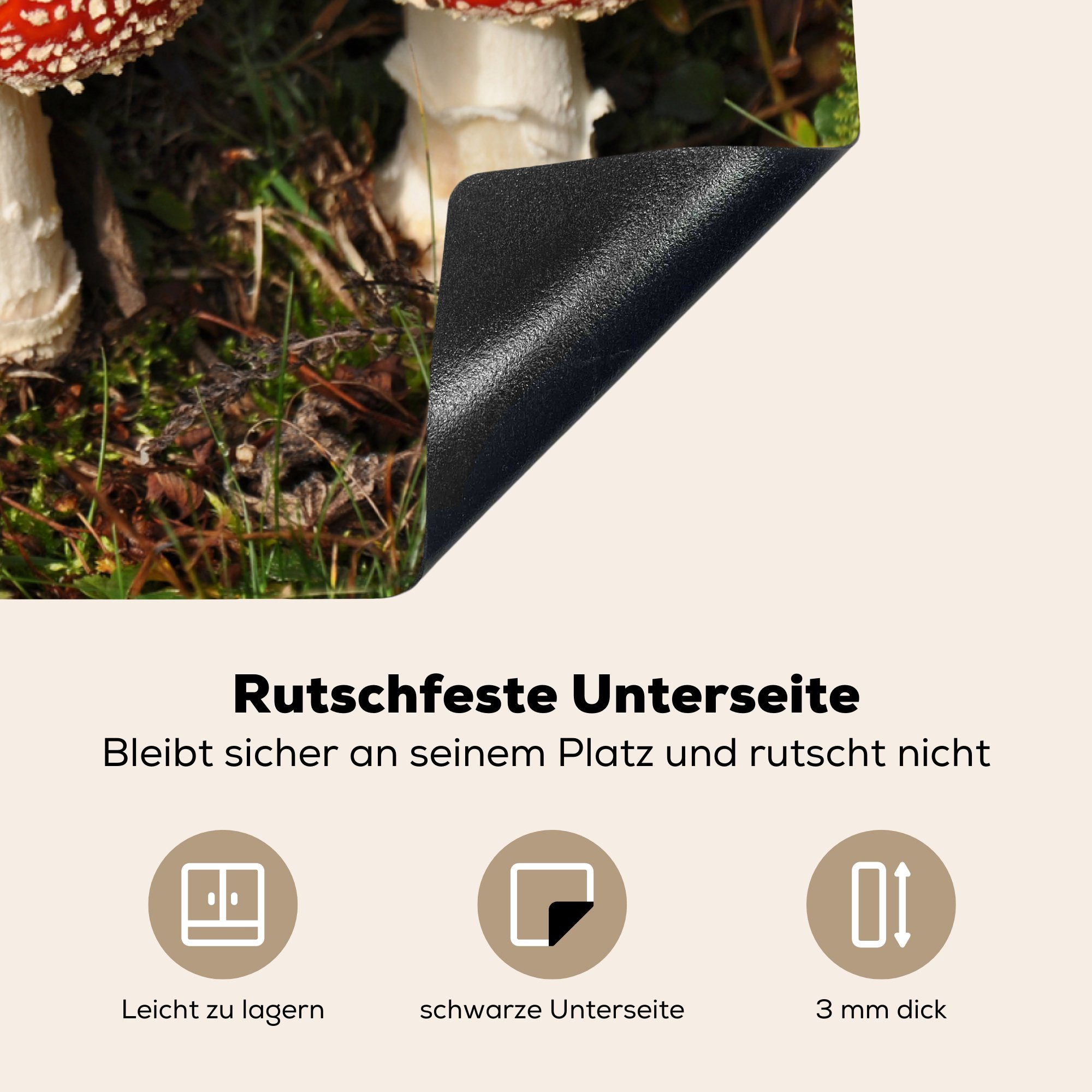 Gras, für cm, (1 Ceranfeldabdeckung Schutz Pilze gegen Induktionskochfeld Rote 81x52 MuchoWow Vinyl, küche, tlg), die Herdblende-/Abdeckplatte grünes