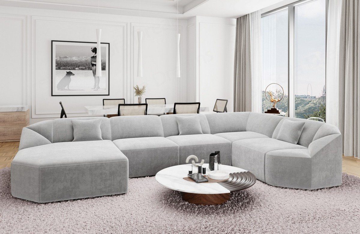 Sofa Dreams Wohnlandschaft Designer Stoff Sofa Cabrera U Form Samtstoff Stoffsofa, Loungesofa
