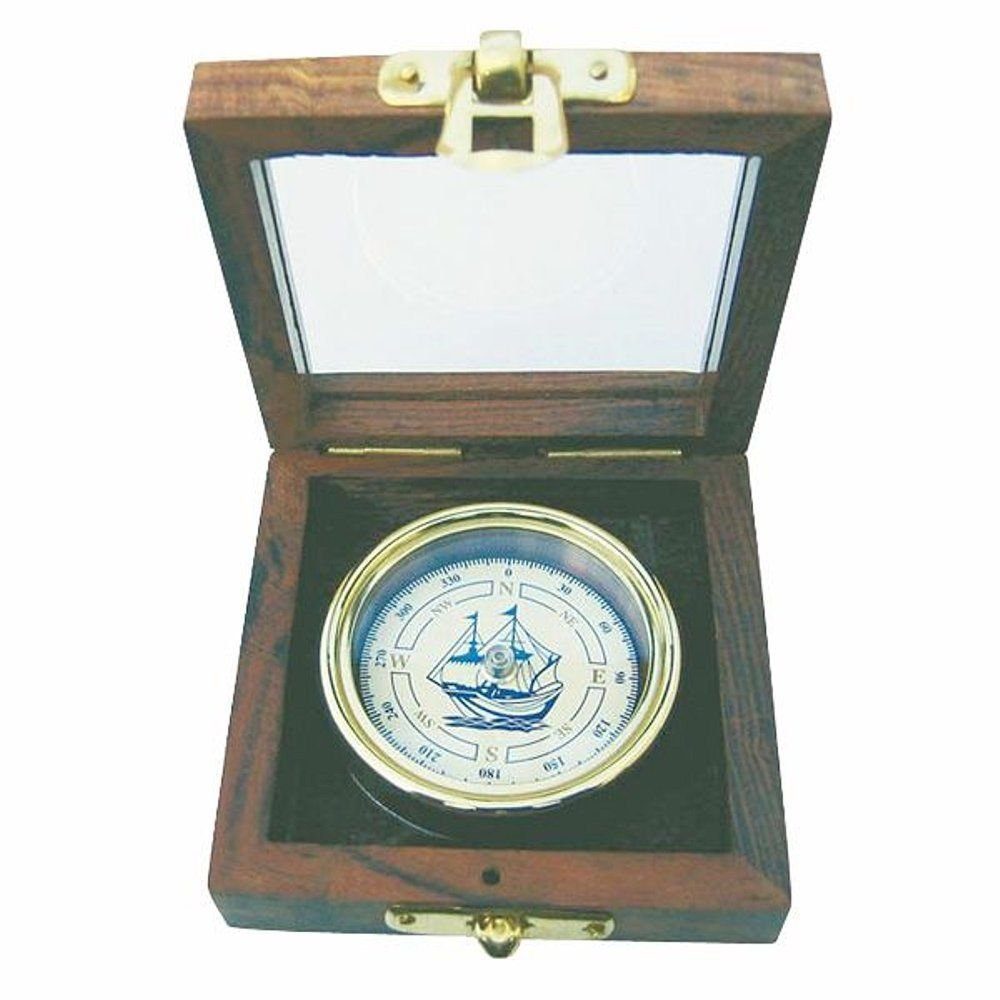 Scheibenkompass Dekoobjekt mit Motiv, Holzbox Schiffs- In einer Kompass, Linoows
