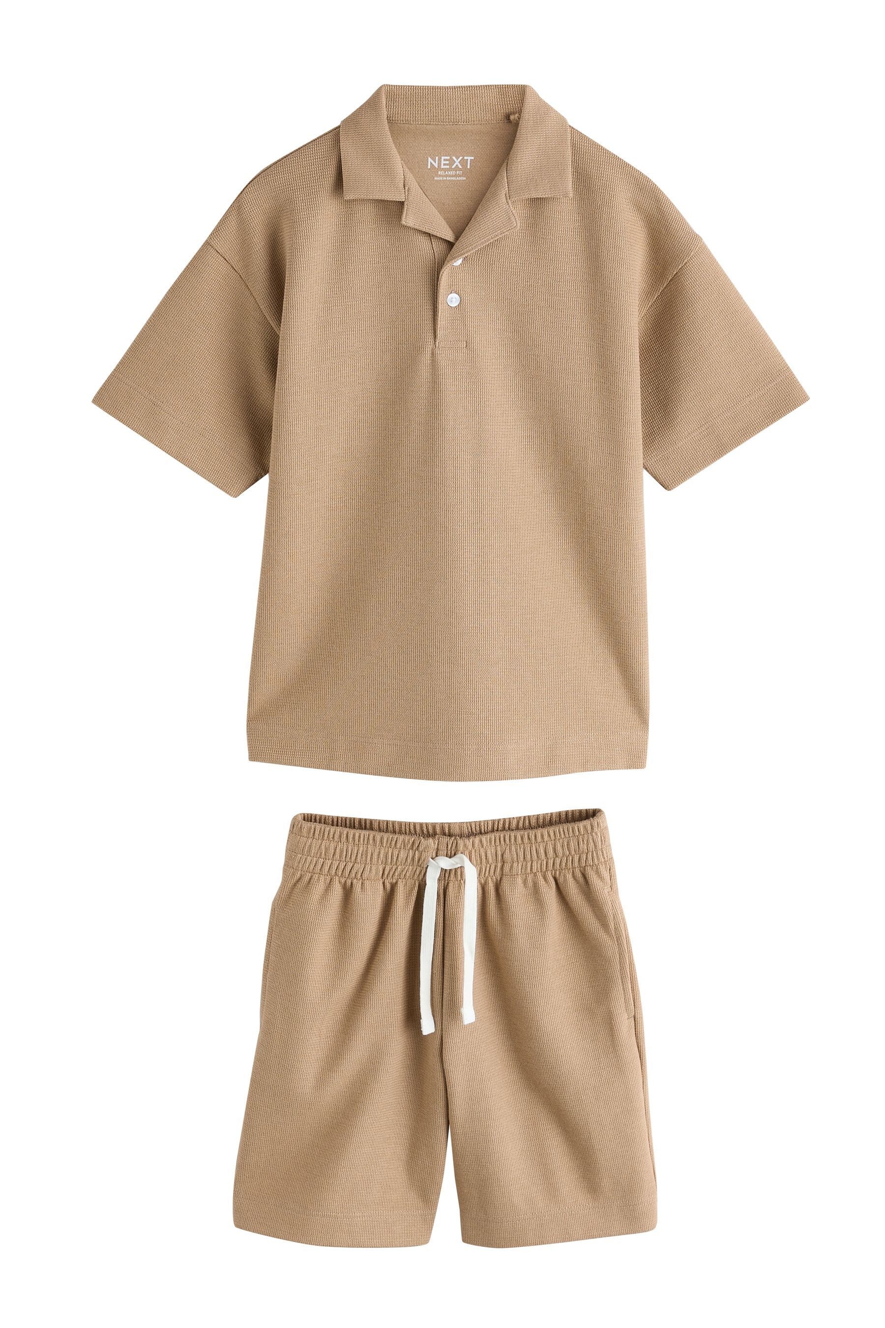 Next Shirt & Shorts Kurzärmeliges, strukturiertes Poloshirt + Shorts (2-tlg)