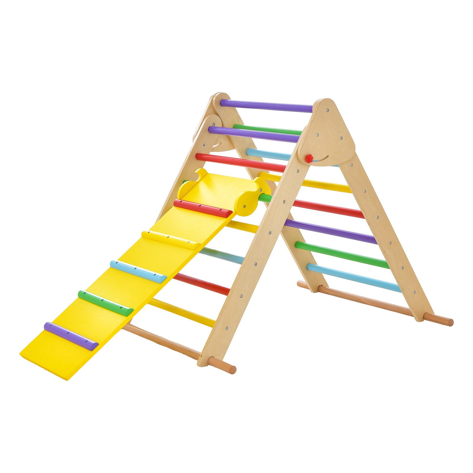 COSTWAY Klettergerüst 3 in 1 Kletterdreieck, mit Rutsche, aus Holz günstig online kaufen