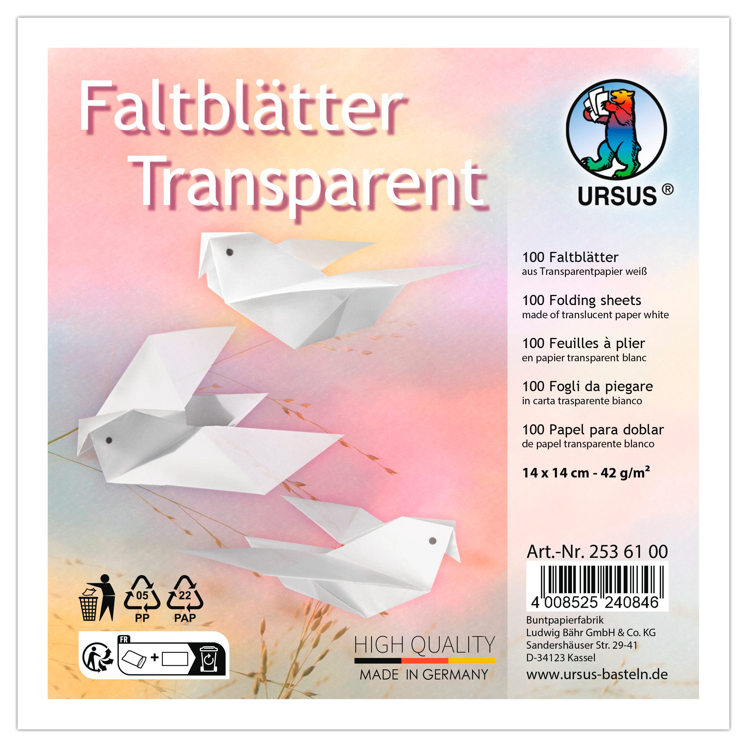 Ursus - Ludwig Bähr Kraftpapier, 100 Blatt, 14 cm x 14 cm