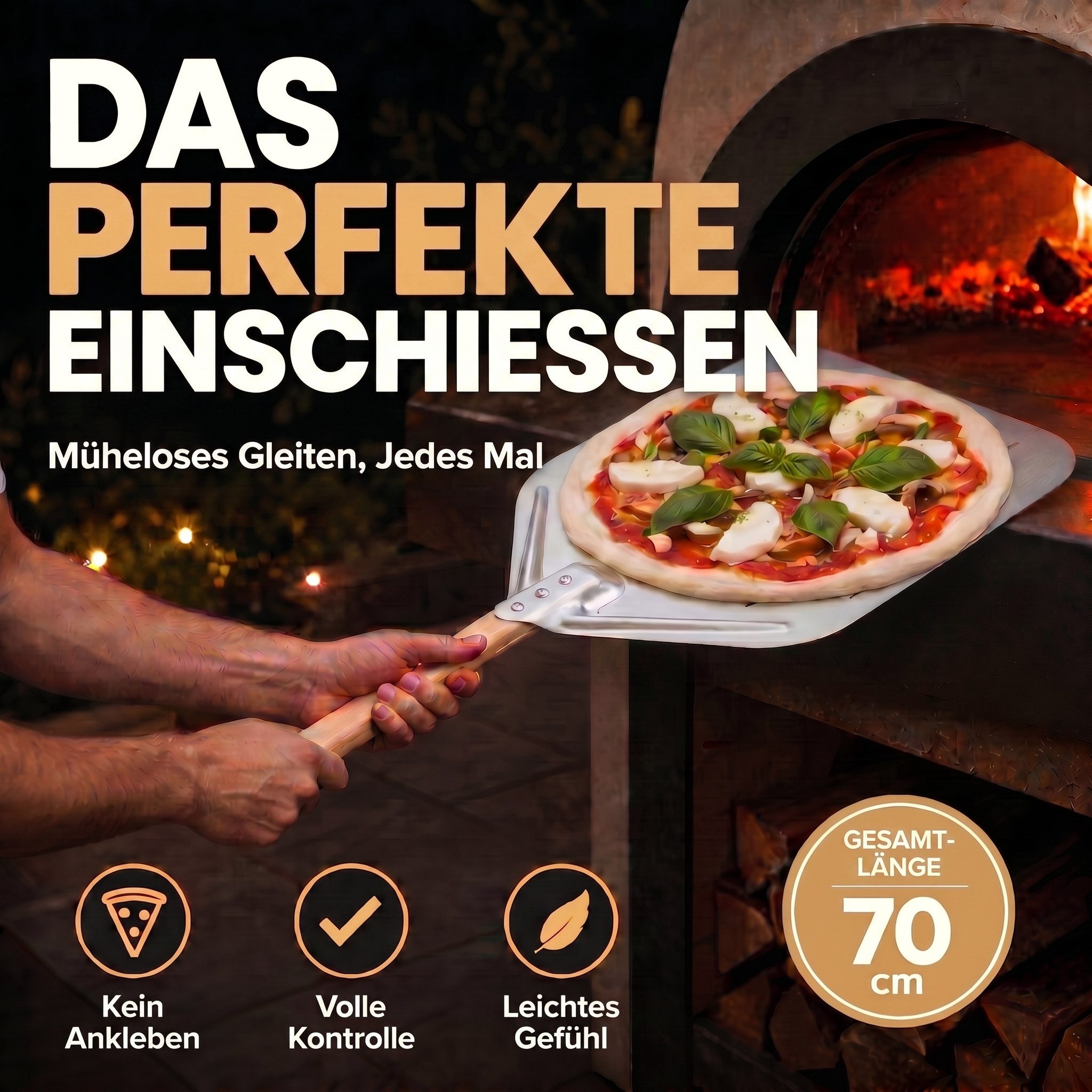 Dimono Pizzaschieber DIMONO Antihaft Pizzaschieber mit Holzgriff - Metall Pizzaheber, XXL