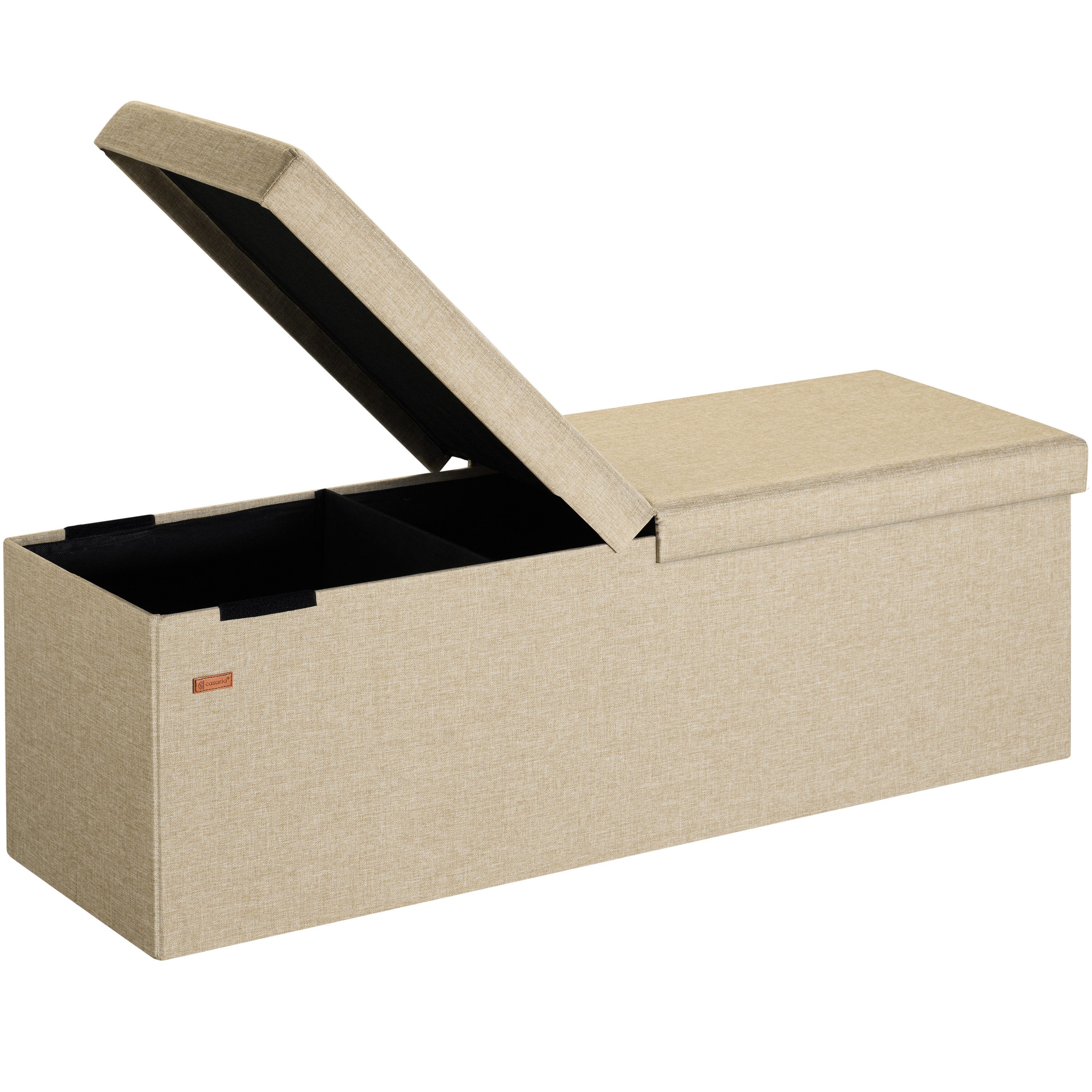 Casaria Sitzbank, mit Stauraum Faltbar Beige 115x40x40cm Gepolstert Deckel Stoff Stabil
