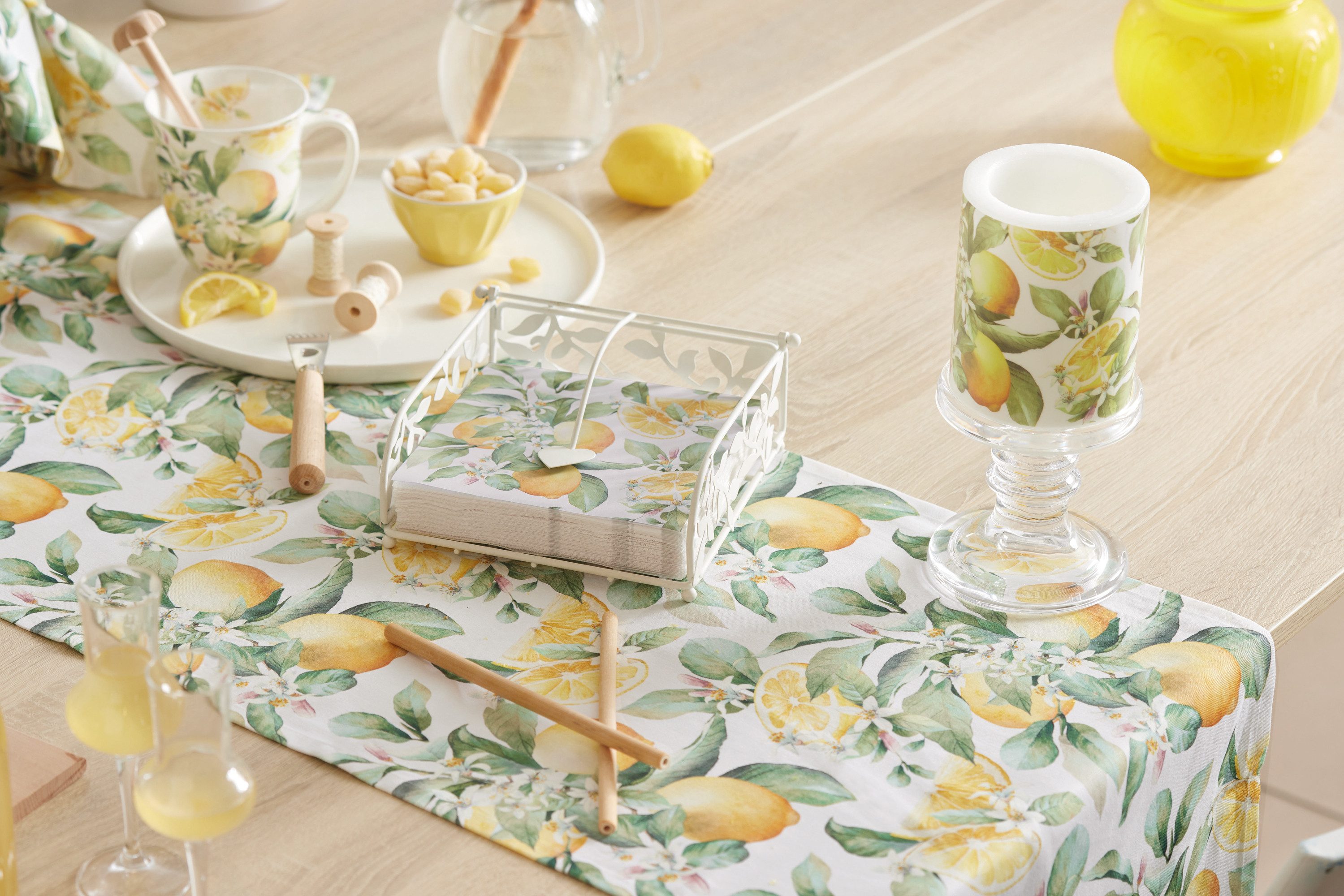 Ambiente® Tischläufer Limoni (1-tlg, 1-teilig), Tischläufer Tischdecke ca.40x150cm Baumwolle