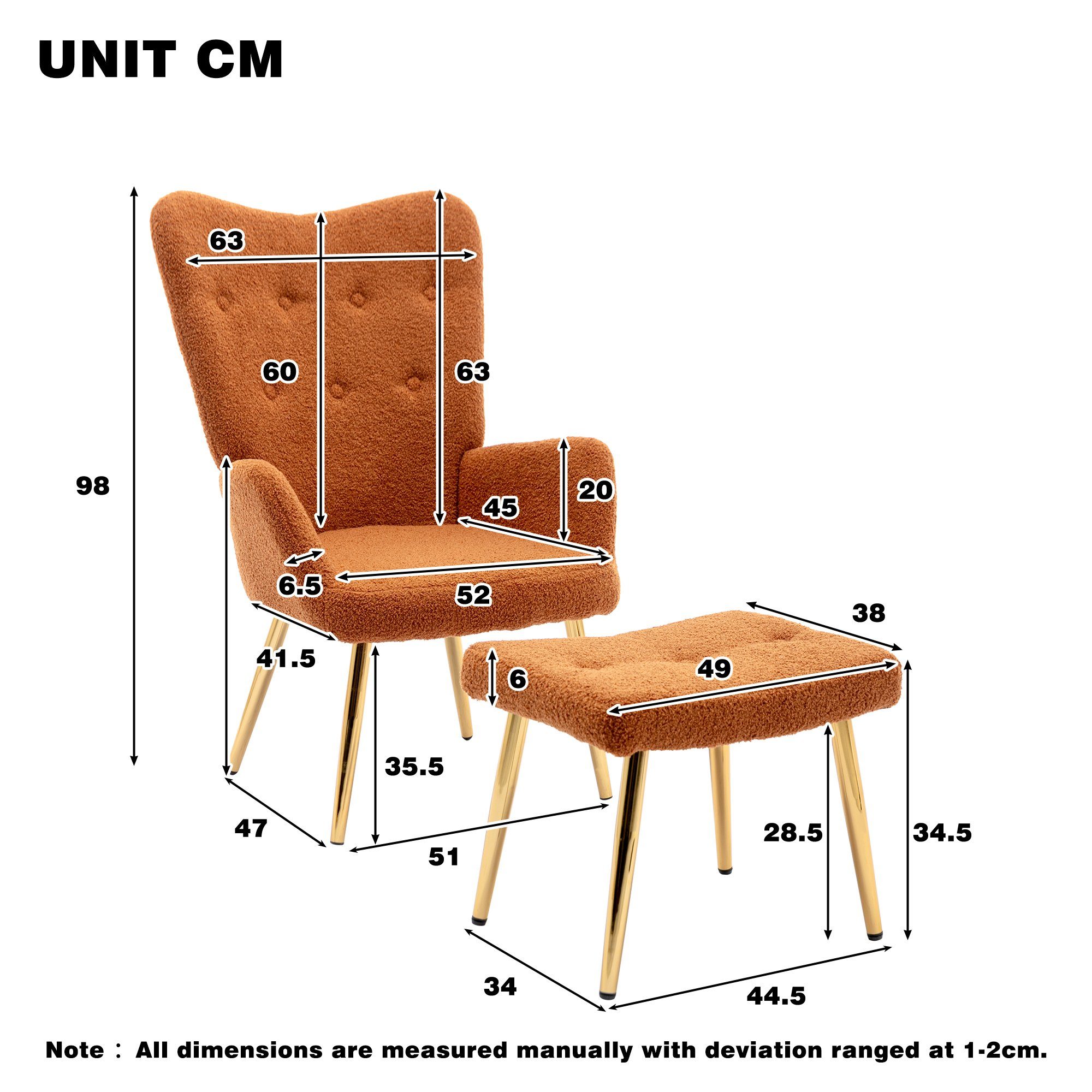 Ohrensessel, Polstersessel mit Hocker Fernsehsessel, Teddy-Fleece