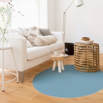 Teppich Vinyl Wohnzimmer Schlafzimmer Flur Küche Einfarbig modern, Bilderdepot24, rund - blau glatt, nass wischbar (Küche, Tierhaare) - Saugroboter & Bodenheizung geeignet