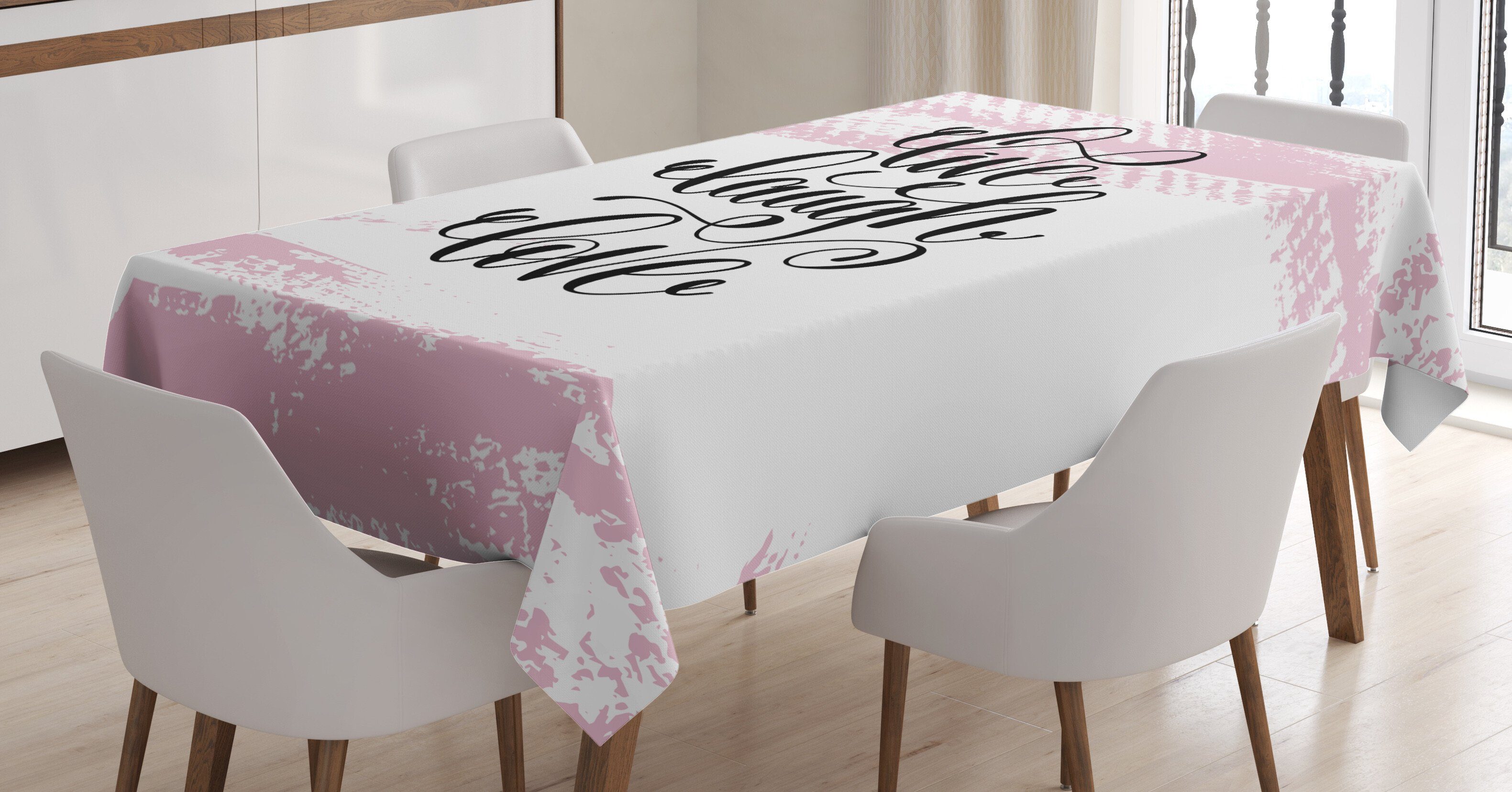Abakuhaus Tischdecke Farbfest Waschbar Für den Außen Bereich geeignet Klare Farben, Lebe lache Liebe Abstrakte rosa Ton