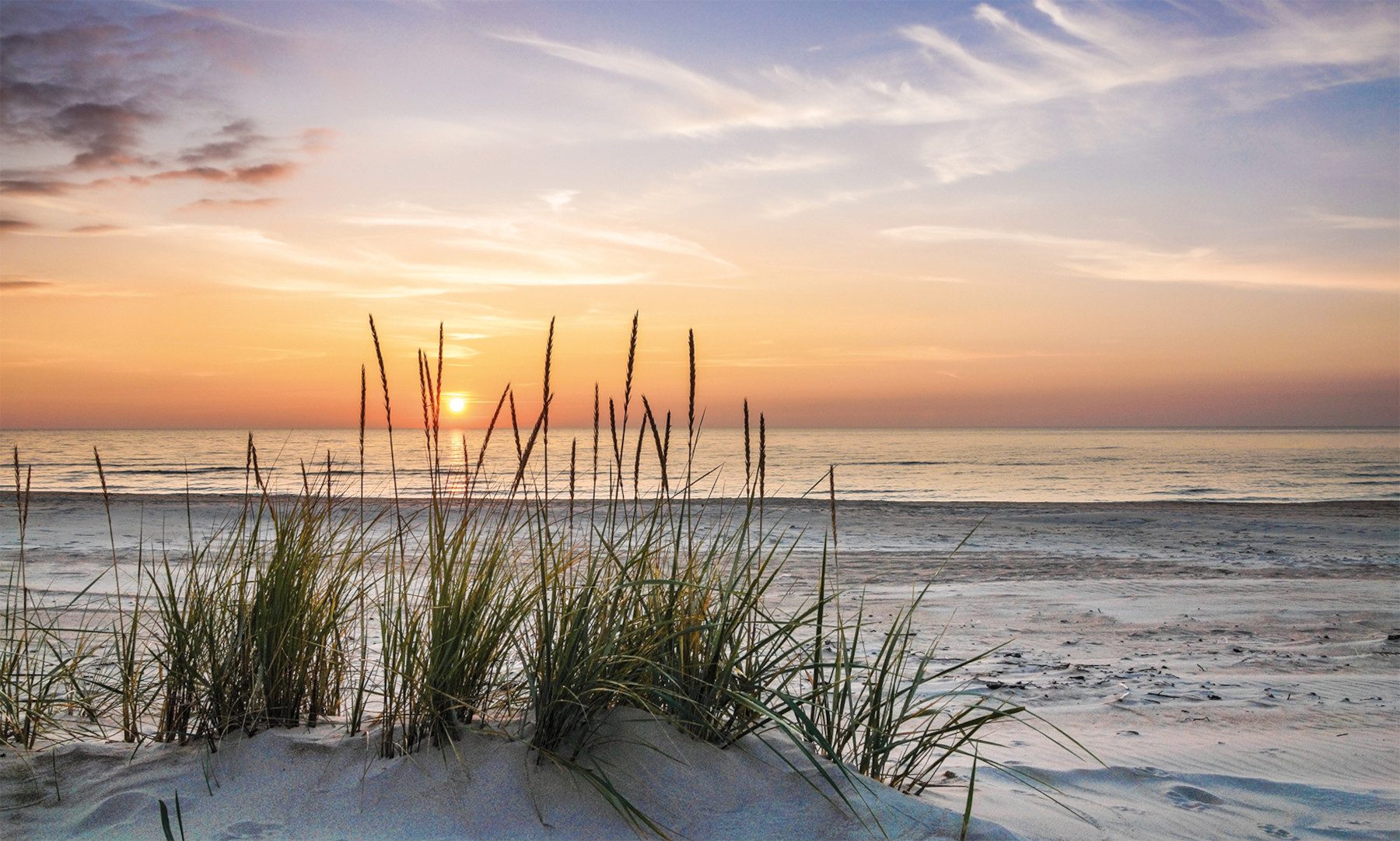 Bönninghoff Leinwandbild Wandbild SONNENUNTERGANG XXL 90x150 cm – Leinwandbild Keilrahmen Deko, Meer, Sonnenuntergang, Strand (1 St), auf Keilrahmen gespannt