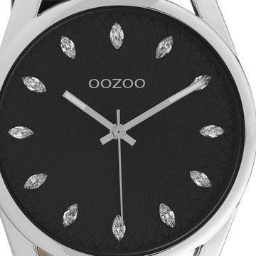 OOZOO Quarzuhr Oozoo Damen Armbanduhr schwarz Analog, Damenuhr rund, groß (ca. 45mm) Lederarmband, Elegant-Style