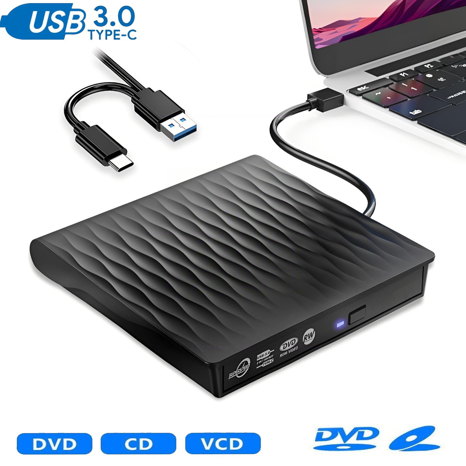 Toomoke External CD/DVD,Slim CD DVD RW Brenner,USB 3.0,DVD Player DVD-Brenner (DVD 8x/CD 24x,Type-C,tragbar Geeignet für Laptops und Desktop-Computer)