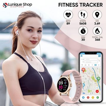 LUNIQUESHOP Smartwatch (1,09 Zoll, Android, iOS), mit telefonfunktion Schrittzähler Uhr Fitness, Herzfrequenzmesser,Rosa