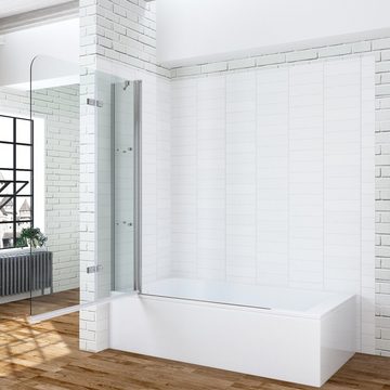 AQUABATOS Badewannenfaltwand Duschabtrennung Duschtrennwand für Badewanne Badewannenaufsatz, 5 mm klarglas Einscheiben Sicherheitsglas mit Nano Beschichtung, 3 teilig