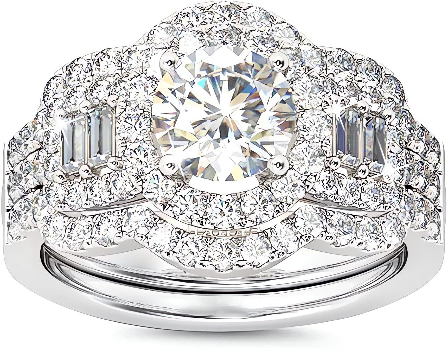 Jumpeak Diamantring Verlobungsringe,Luxuriöser Klassiker,3-teiliges Set,Brautset,Weißgold, 1,2ct stapelbarer Runder Diamantring,E,VS2,3EX,14K Gold,Ring mit Stein