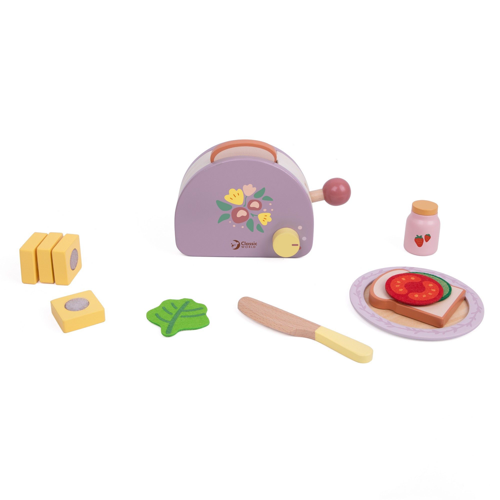 Classic World Kinder-Toaster Classic World - Toaster Grace - 17x19x11cm - ab 2 Jahre, (13-tlg., Spiel-Toaster mit allem Zubehör für ein Frühstück), aus Holz