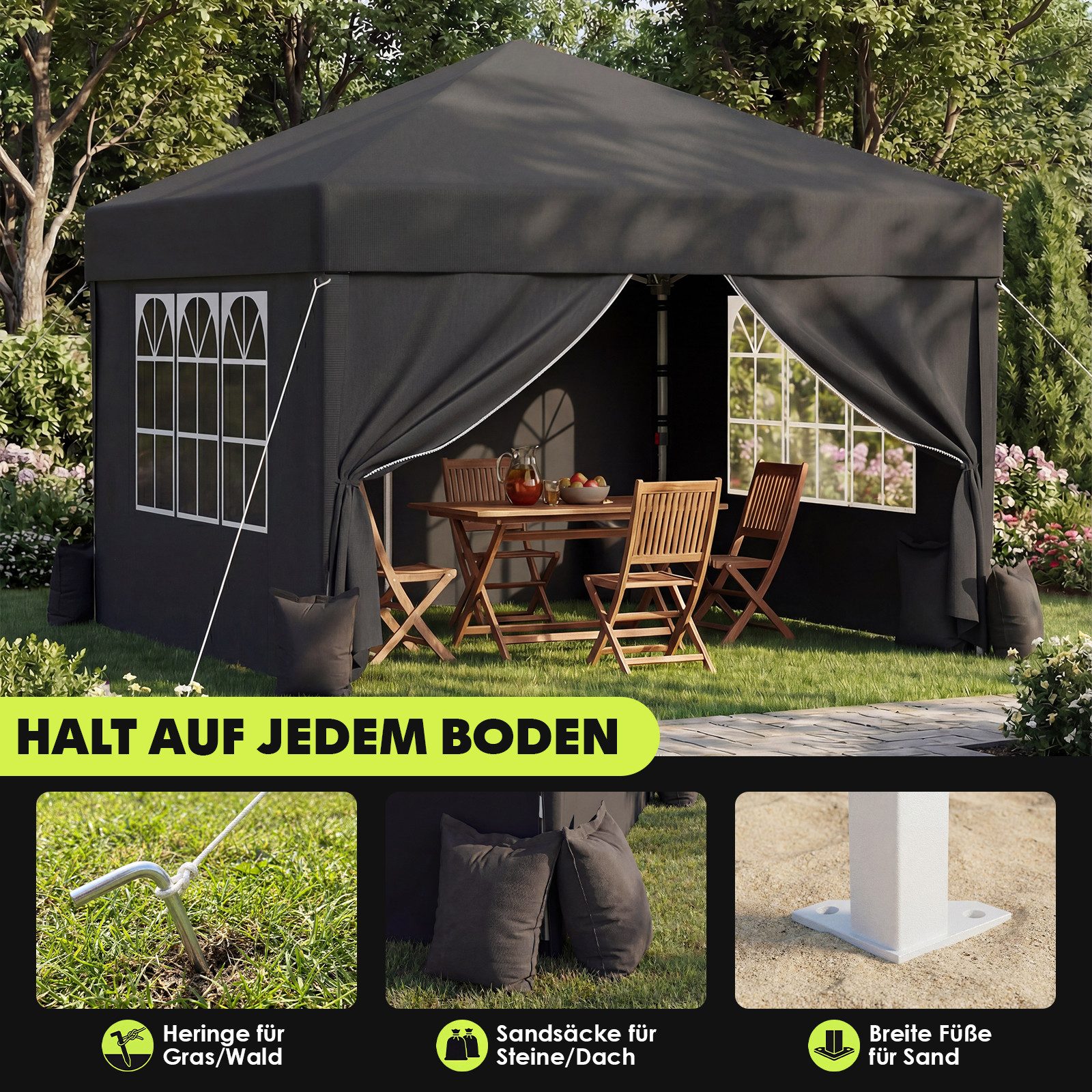 HOMALL Pavillon 3x3/3x6 m Faltpavillon Gartenpavillon Winterfest Pop Up Partyzelt, Wasserdicht Faltpavillon mit 4 Seitenteilen, Sandsäcke – Bild 5 von 5