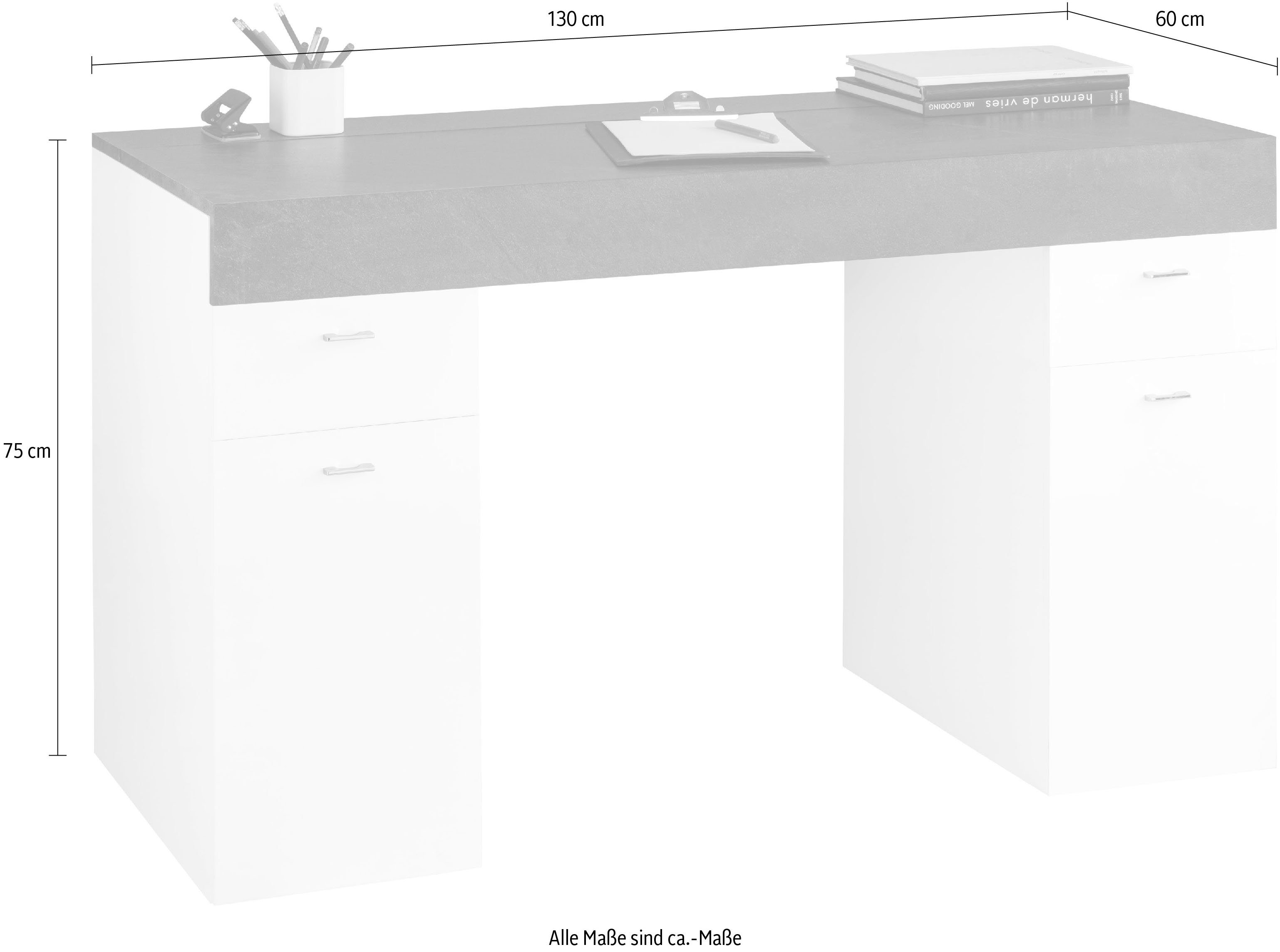 Tecnos Schreibtisch Sliding, | schiefer /schiefer Hochglanz ausziehbar Tischplatte weiß