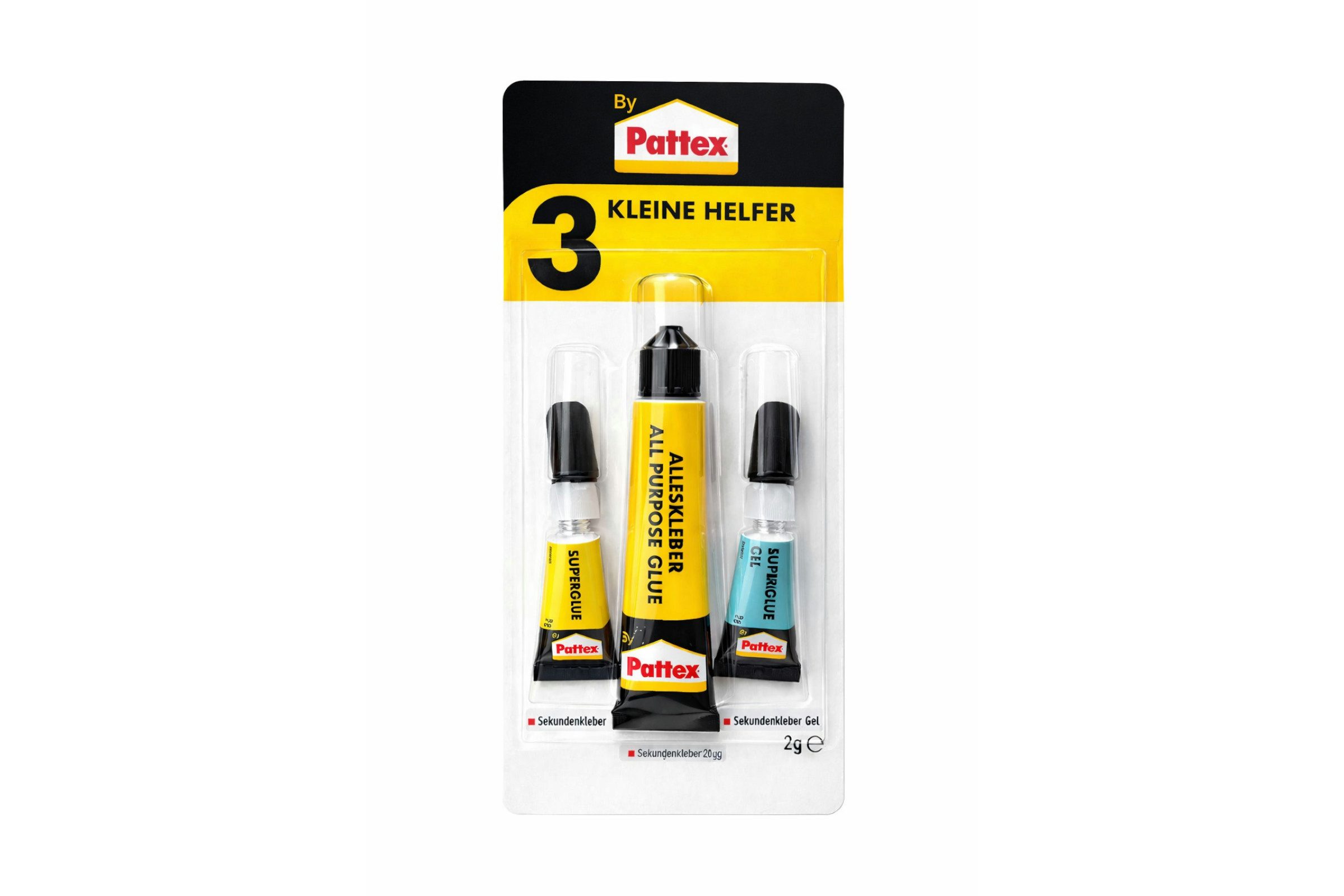 Pattex Sekundenkleber 3er Kleberset – Alleskleber (20g) Sekundenkleber Gel & Liquid (2 x 2g), (3-tlg), Vielseitig einsetzbar für Haushalt, Reparatur und Hobby