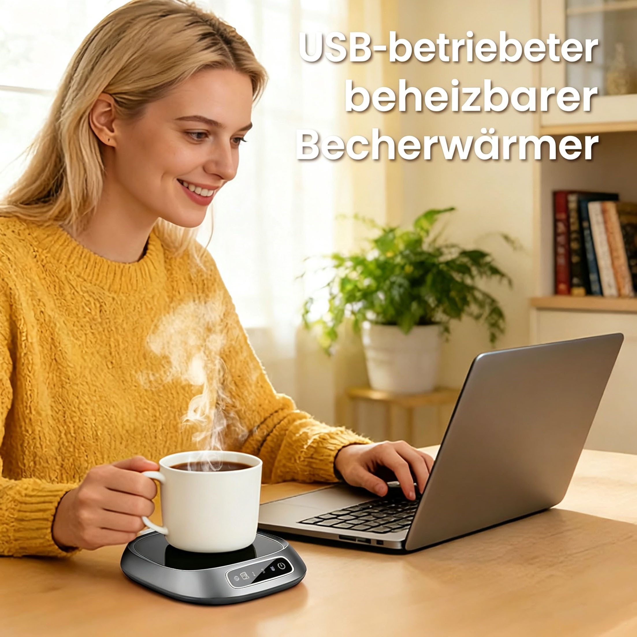 KINSI Tassenwärmer USB Tassenwärmer, Kaffeewärmer mit Temperaturregelung, 3 Stufen, 55°C 65°C 85°C Temperaturwahl, 8 Stunden automatische Abschaltung