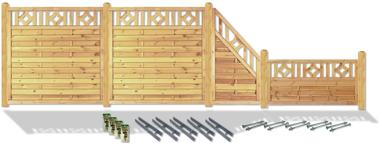 KONIFERA Sichtschutzelement ANAHEIM, (Komplettset inkl. Zubehör), aufgelockerte Optik in starkem Rahmen, verschiedene Längen