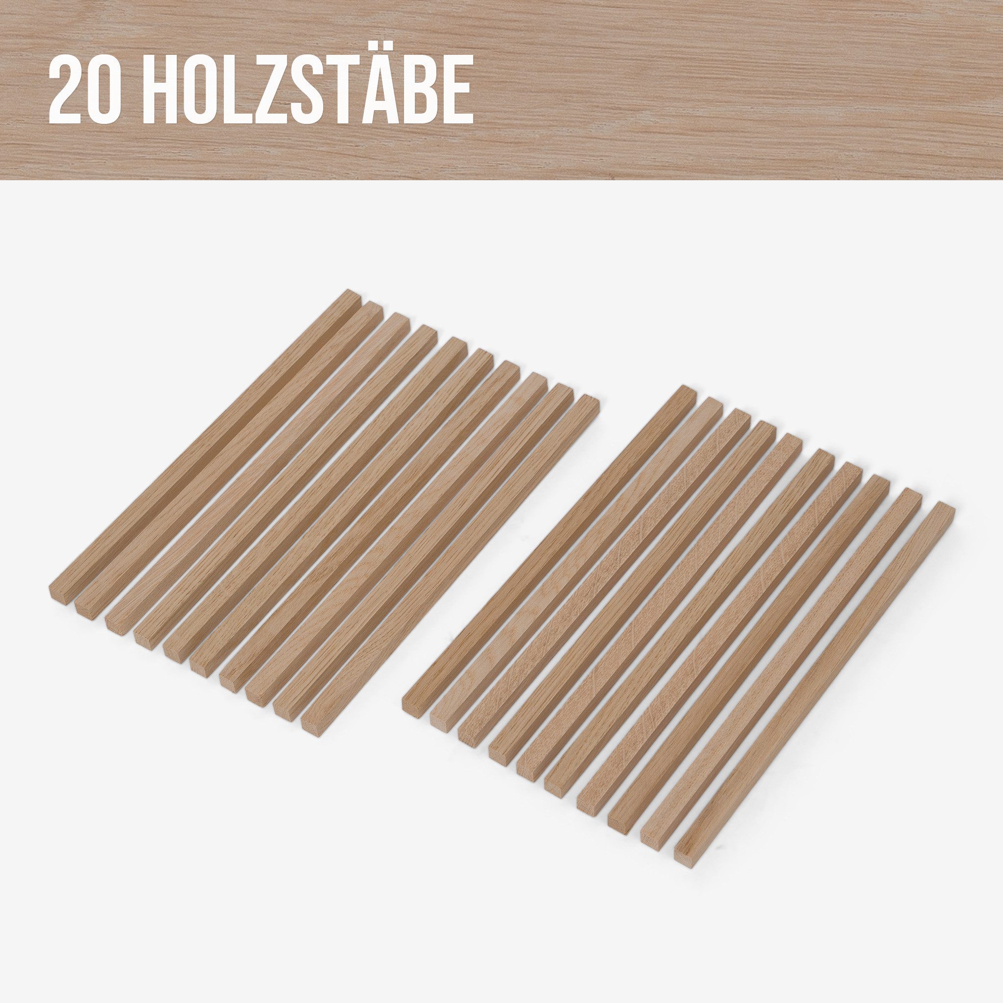 Woodsellers Bastelnaturmaterial 20er-Set Holzstäbe - Eiche gehobelt - 10 x 10 x 250 mm, (20 Packung 20-tlg), Woodsellers - 20er-Set Holzstäbe - Eiche gehobelt - 10x10x250 mm
