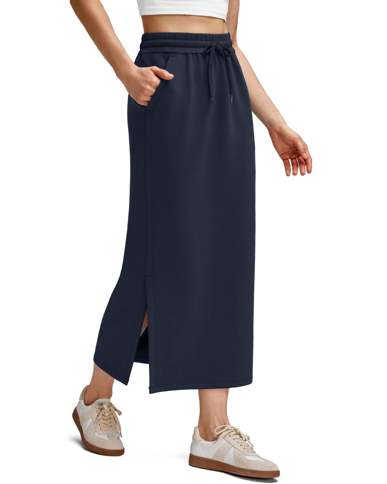 G4Free Sweatrock Damen Maxirock Weich mit Kordelzug Casual Stretch-Langrock G4Free Smoofit Maxirock für lässige lange Röcke mit Kordelzug