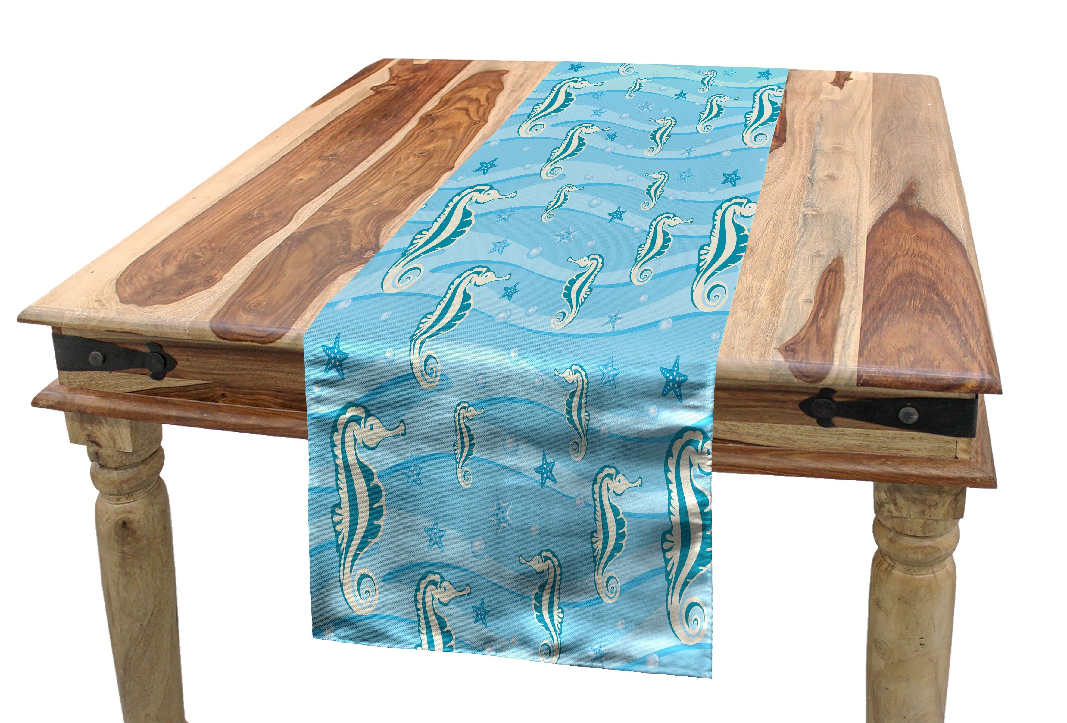 Abakuhaus Tischläufer Esszimmer Küche Rechteckiger Dekorativer Tischläufer, Wasser Sea Horse und Seesterne