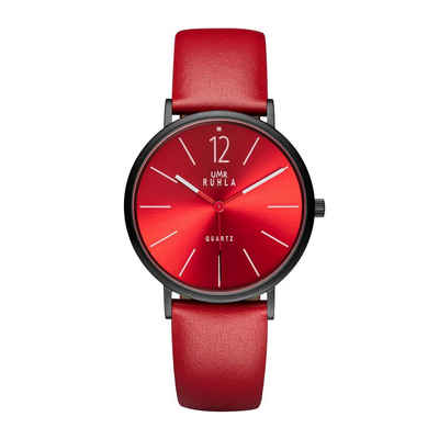 UMR Ruhla Quarzuhr Uhren Manufaktur Ruhla - Quarz-Armbanduhr - Lederband rot