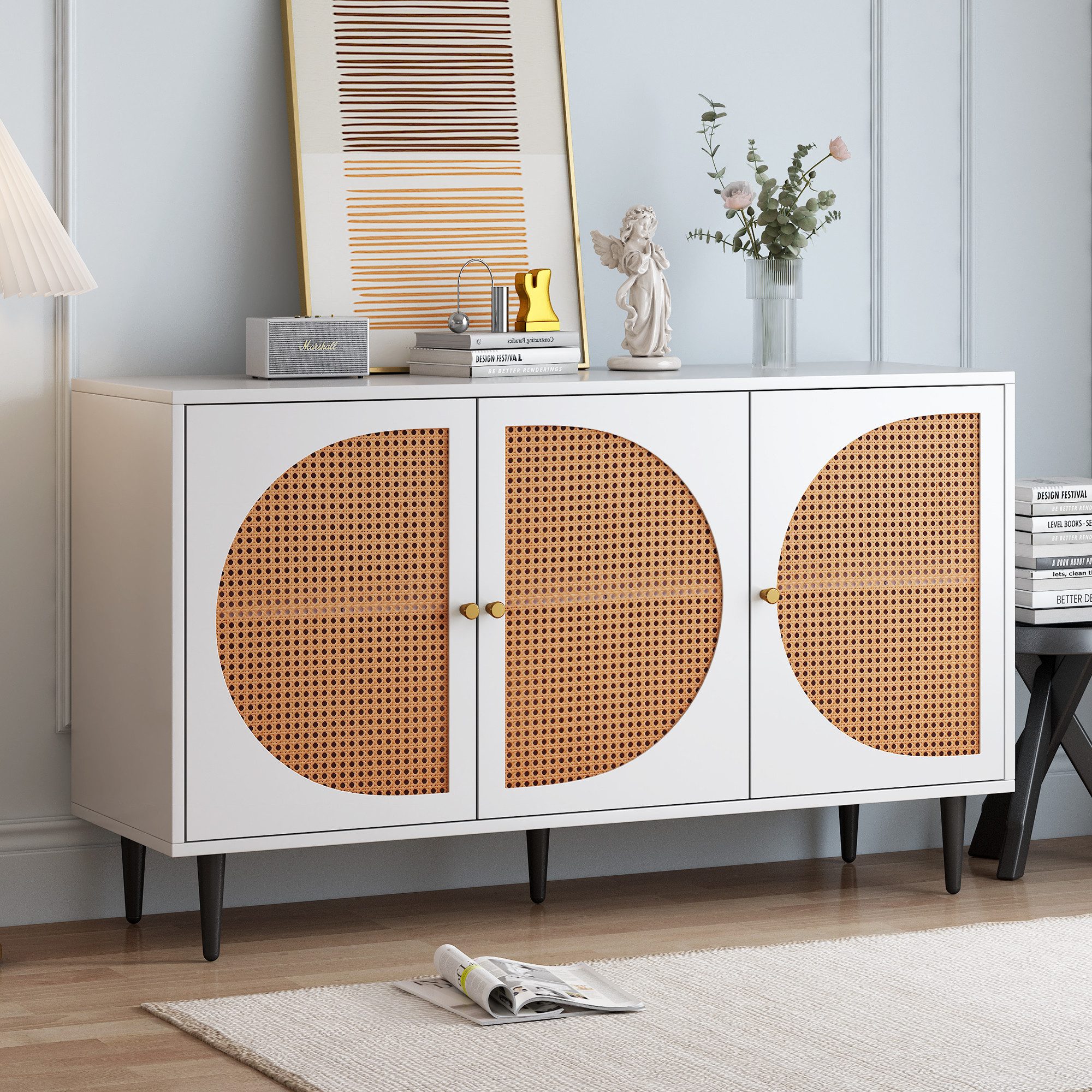 Yorbay Sideboard Kommode, Rattan-Sideboard mit 3Türen günstig online kaufen
