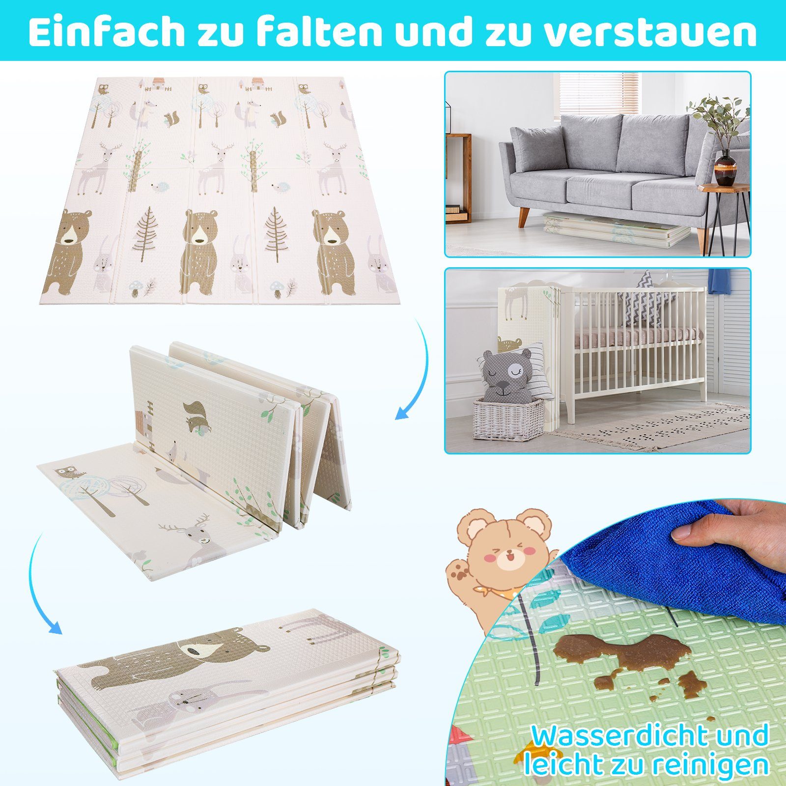 TLGREEN Spielmatte Krabbelmatte Baby, Kinder Spielteppich Faltbarer