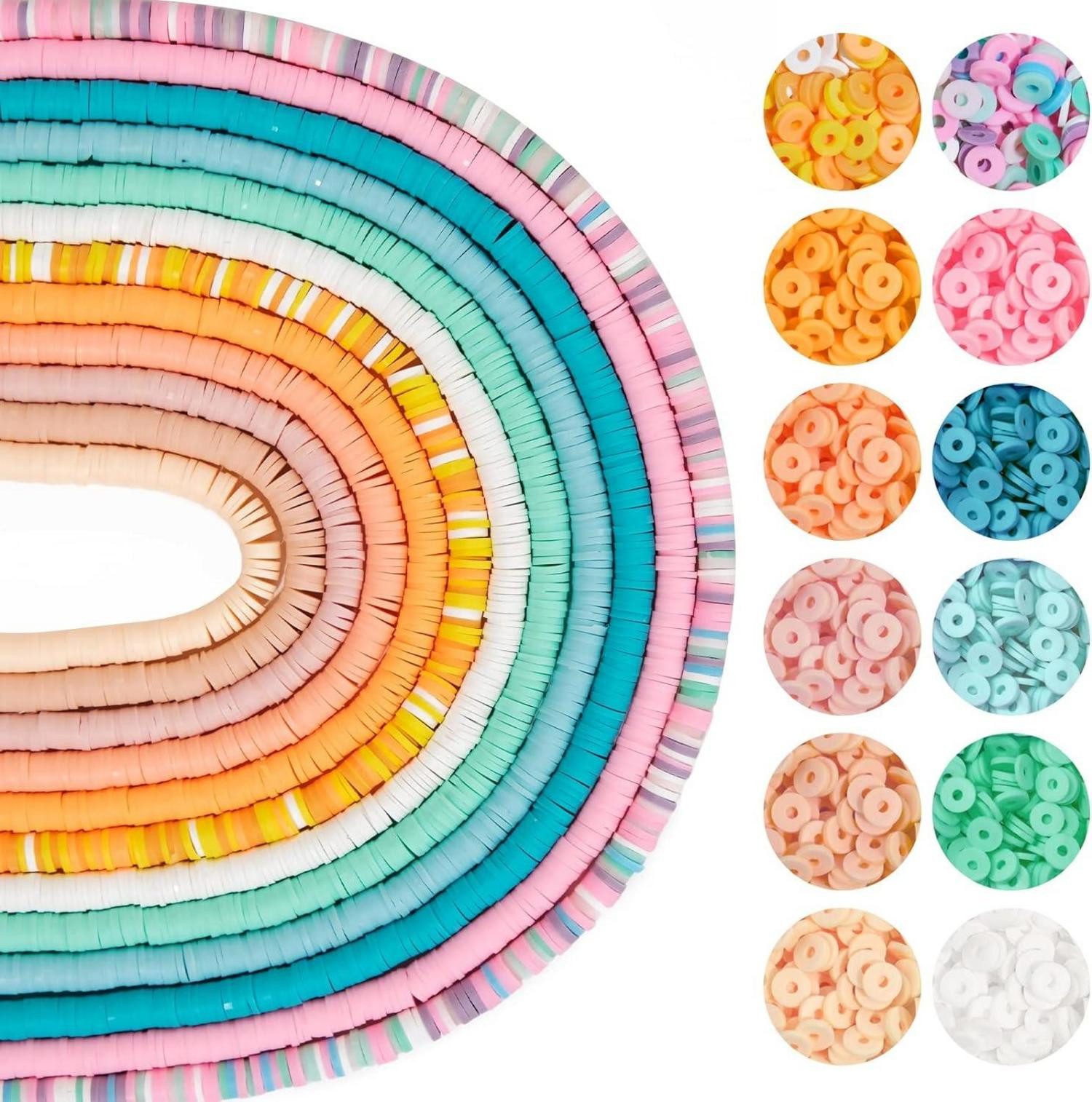 Schmuckset 4200 Stück Heishi Perlen Clay 6mm Set für DIY Schmuck, bunt