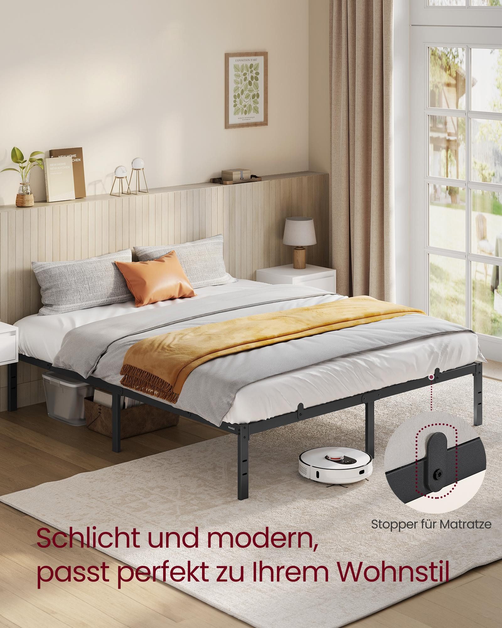VASAGLE Bettgestell (160 x 200 cm, geräuscharm), Metallbett, Bettrahmen, ho günstig online kaufen