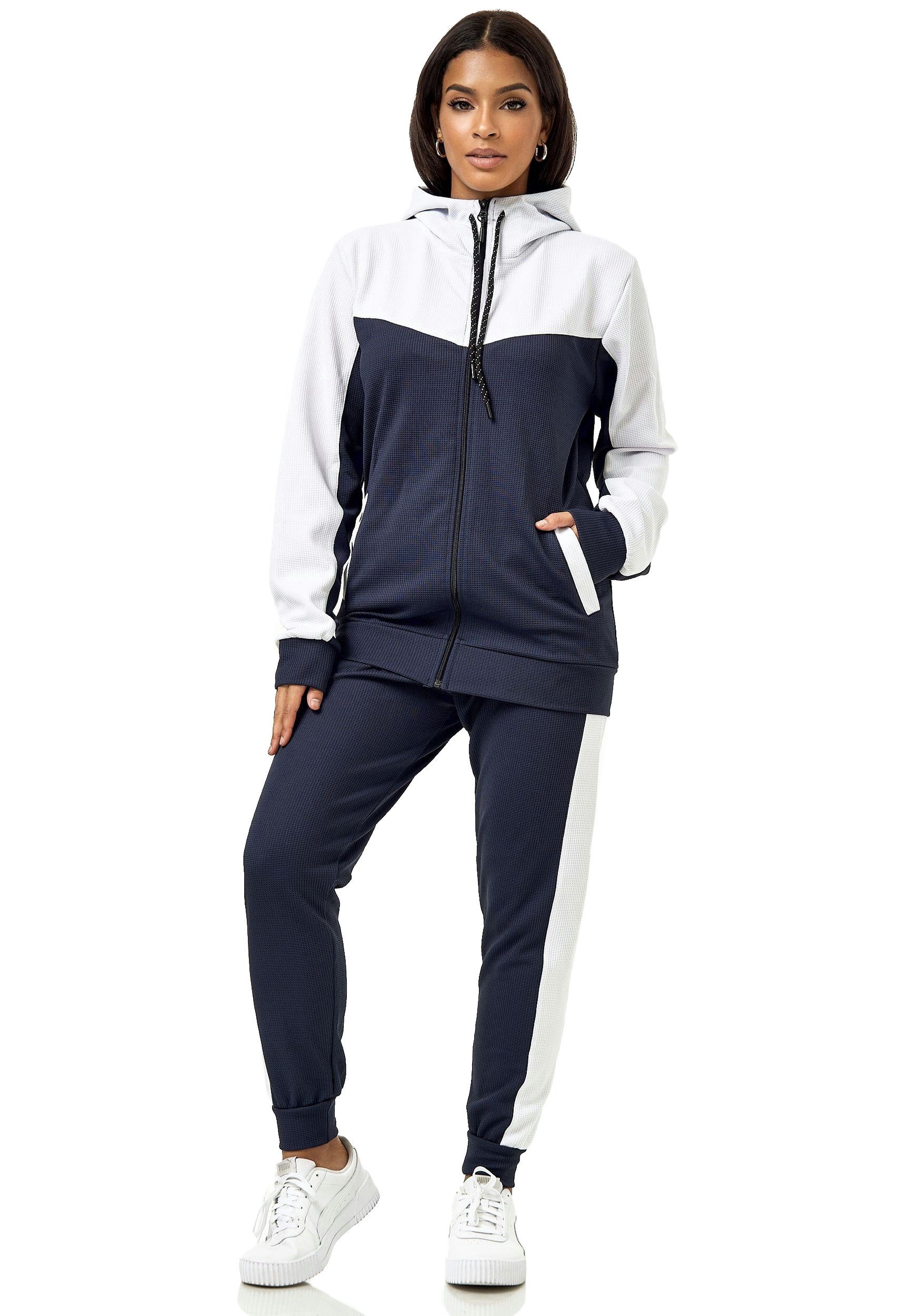 L.gonline Freizeitanzug Damen Trainingsanzug, Jogginganzug mit Kapuzenjacke, 0986 (Kapuzenjacke mit Reißverschluss, Hose, 2-tlg), Fitness Freizeit Casual