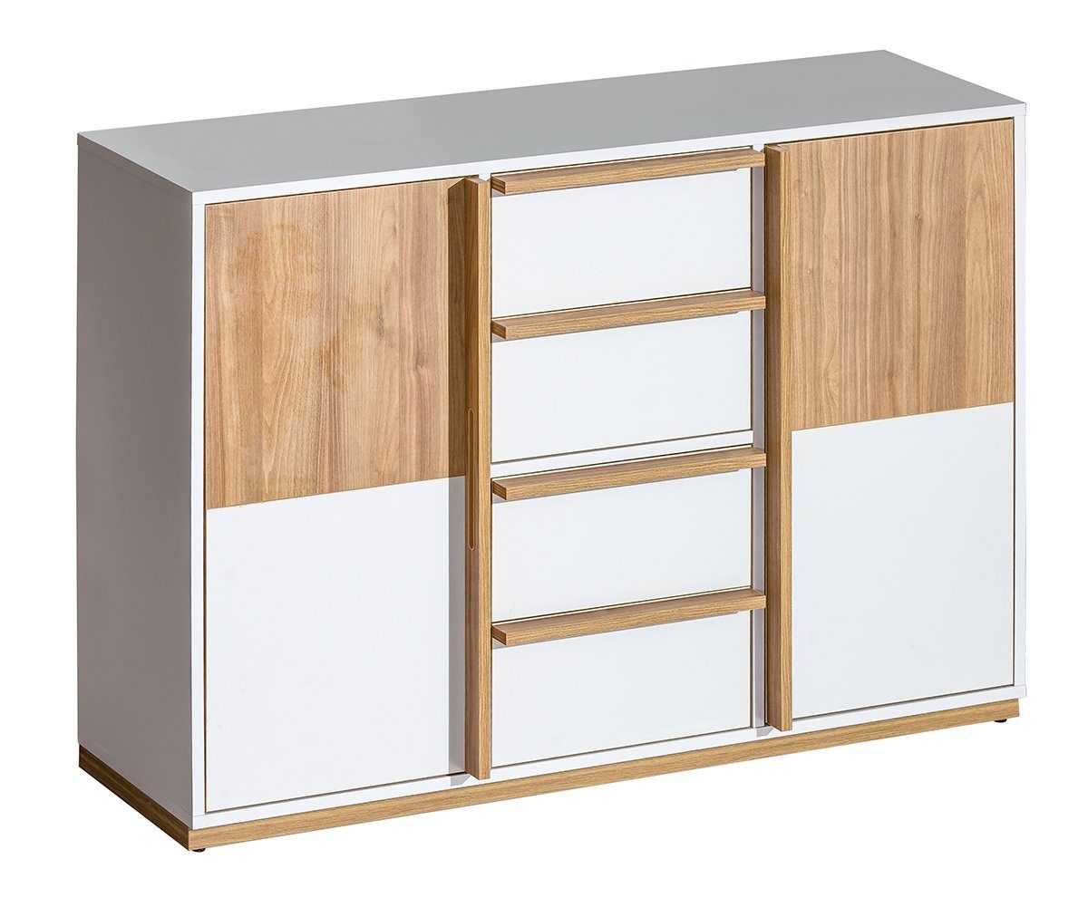 Stylefy Kinderkleiderschrank Evelin Weiß Nussbaum (Sideboard, Standschrank) 2-türig, mit Schubladen und Fächern, Modern Design, variabel stellbar, Spanplatte