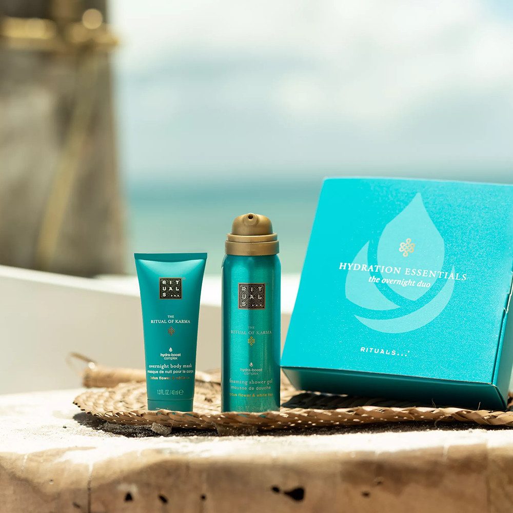 Rituals Pflege-Geschenkset Rituals Karma Mini Foaming Shower Gel Overnight Body Mask, 2-tlg., Schaumiges Duschgel mit beruhigendem Duft