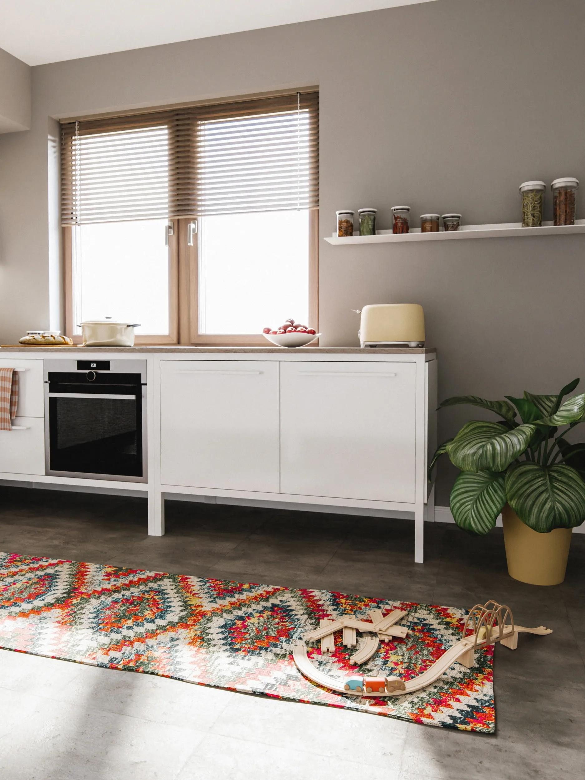 benuta Teppich Casa, rechteckig, Höhe: 11 mm, Teppich Wohnzimmer, Esszimmer, Schlafzimmer, Flur, Farbenfroh, Retro