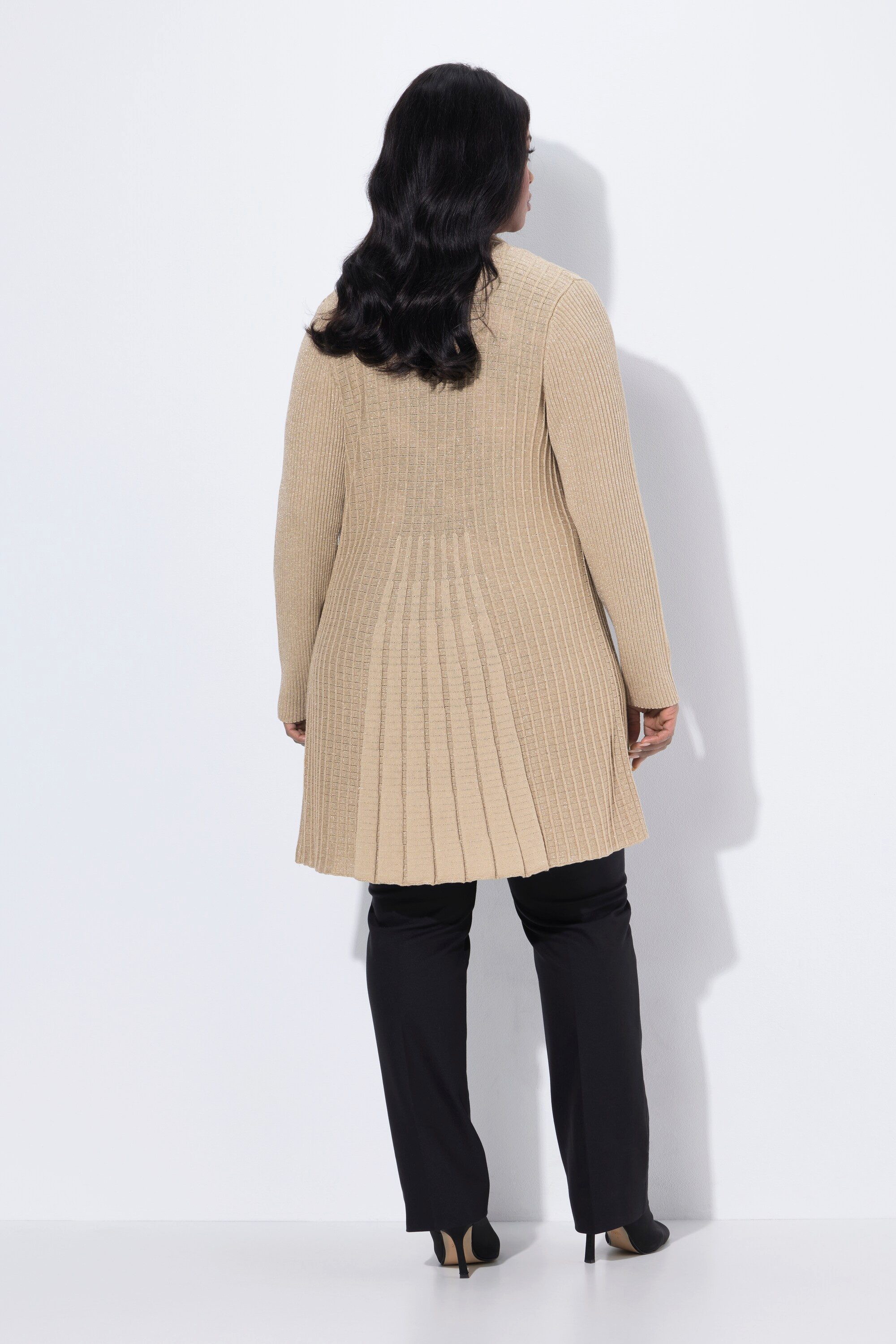 Ulla Popken Strickjacke Strickjacke Metallic-Effekt Schalkragen Langarm