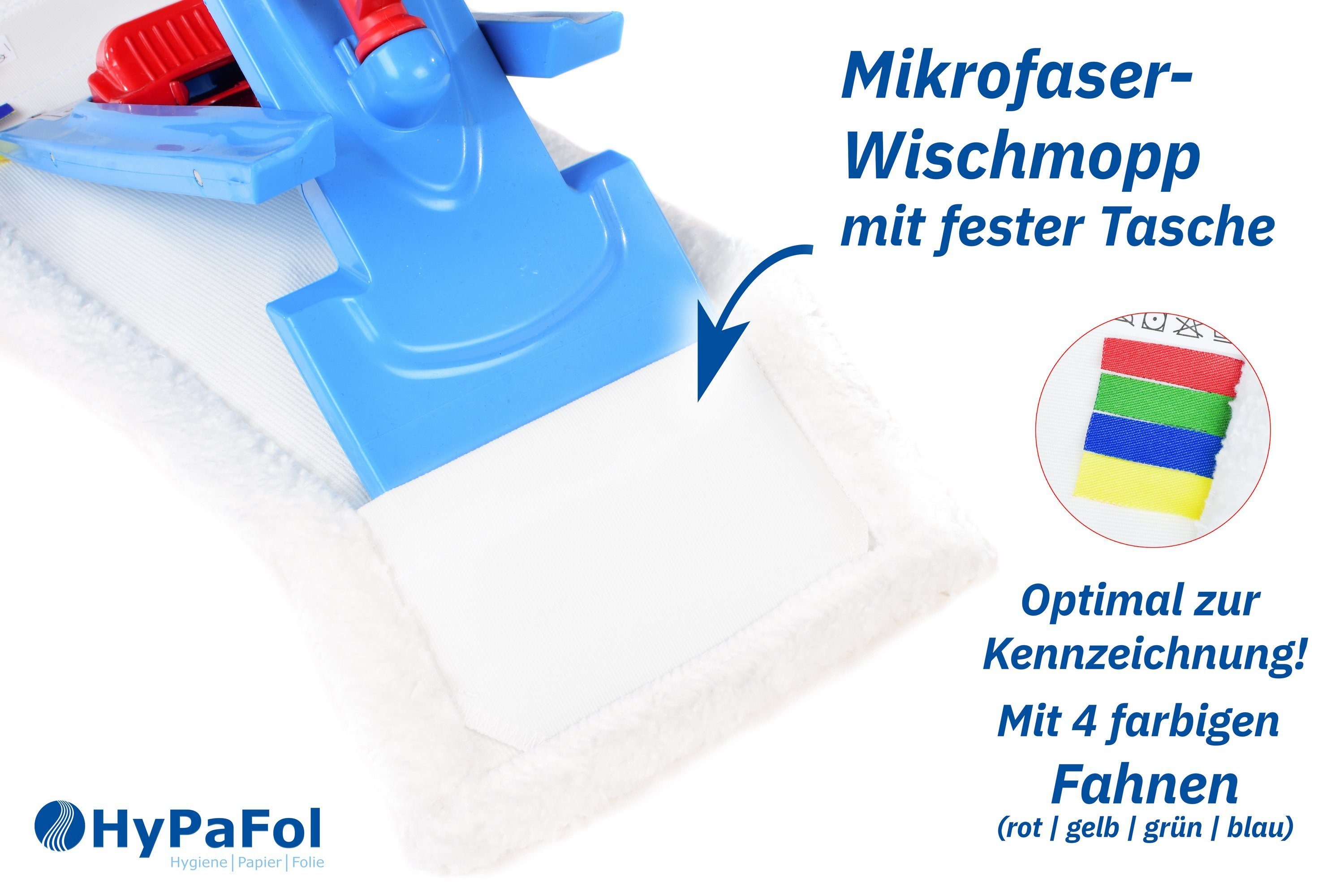 Hypafol Wischmopp SET mit Magnethalterung 40-50cm Bodenwischer 3 Möppe Mopphalter Stiel, I Profi-Bodenreinigung für Zuhause