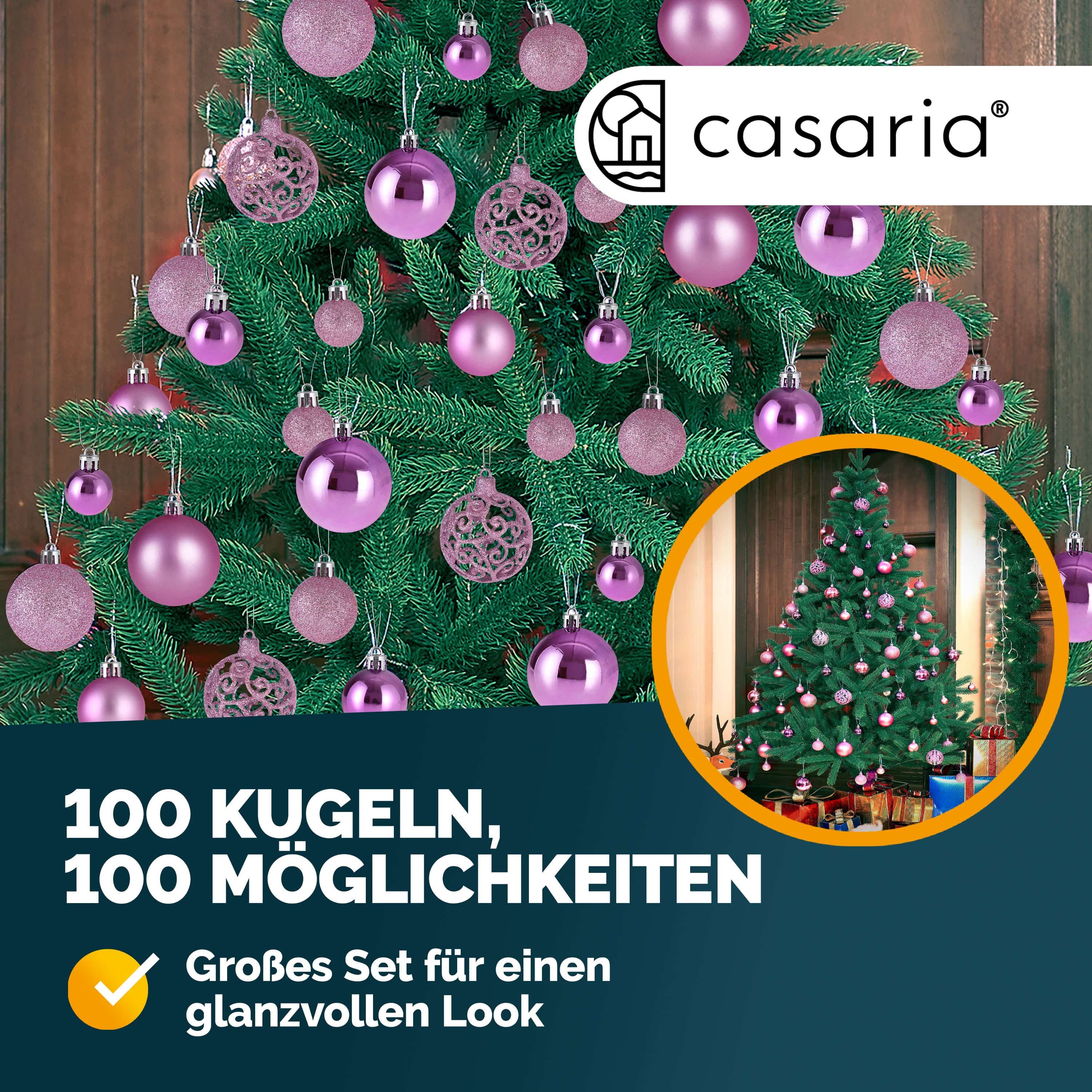 Casaria Weihnachtsbaumkugel (100 St), Weihnachtskugeln 100er Set Weihnachtsdeko matt glänzend glitzer