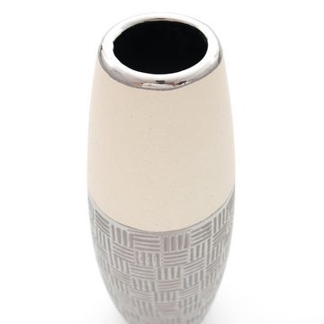 Dekohelden24 Dekovase Edle moderne Deko Designer Keramik Vase in silber-grau weiß (1 Vase, 1 St)