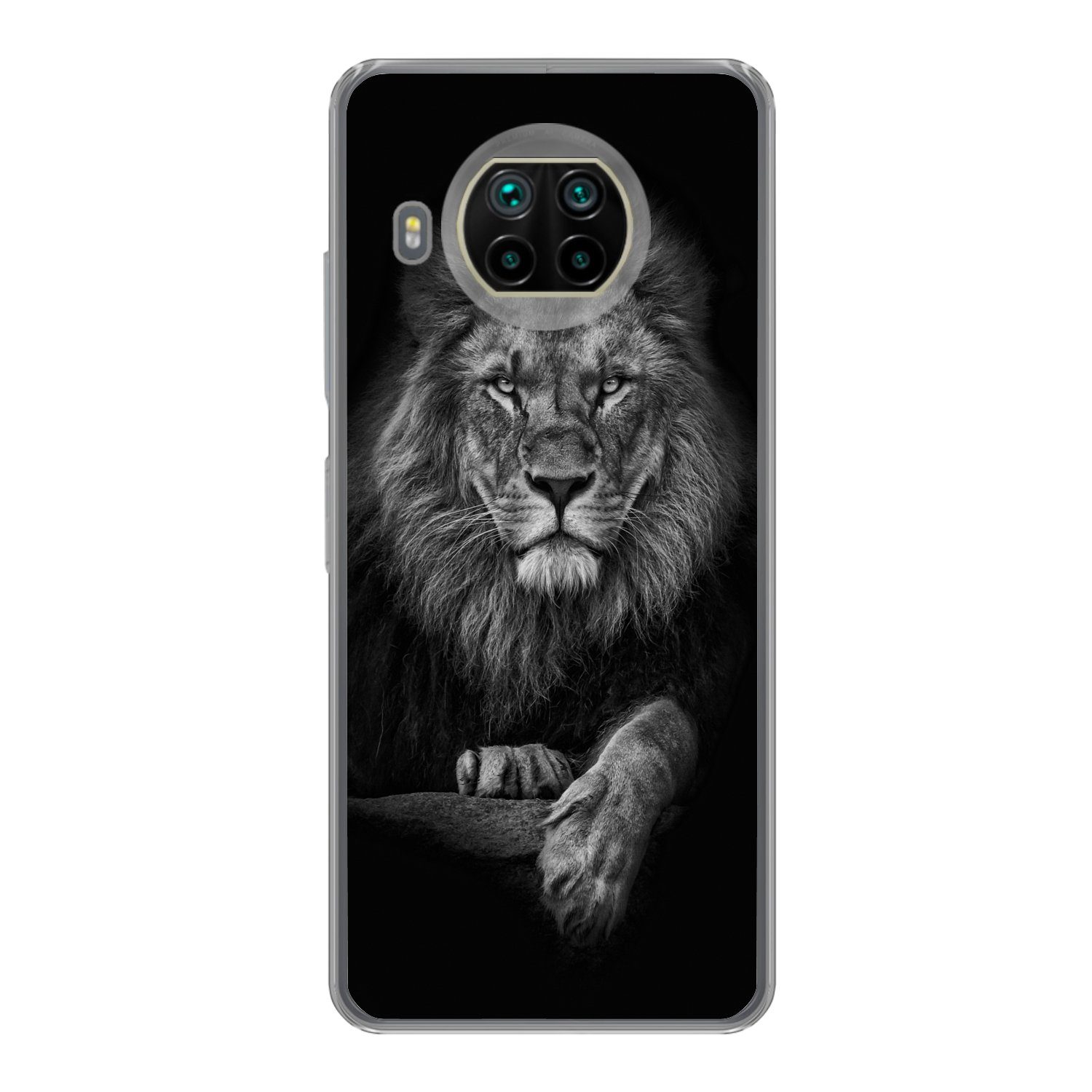 MuchoWow Handyhülle für Xiaomi Mi 10T Lite 5G Löwe - Tiere - Schwarz - Weiß, Phone Case, Silikon, Schutzhülle Dünn