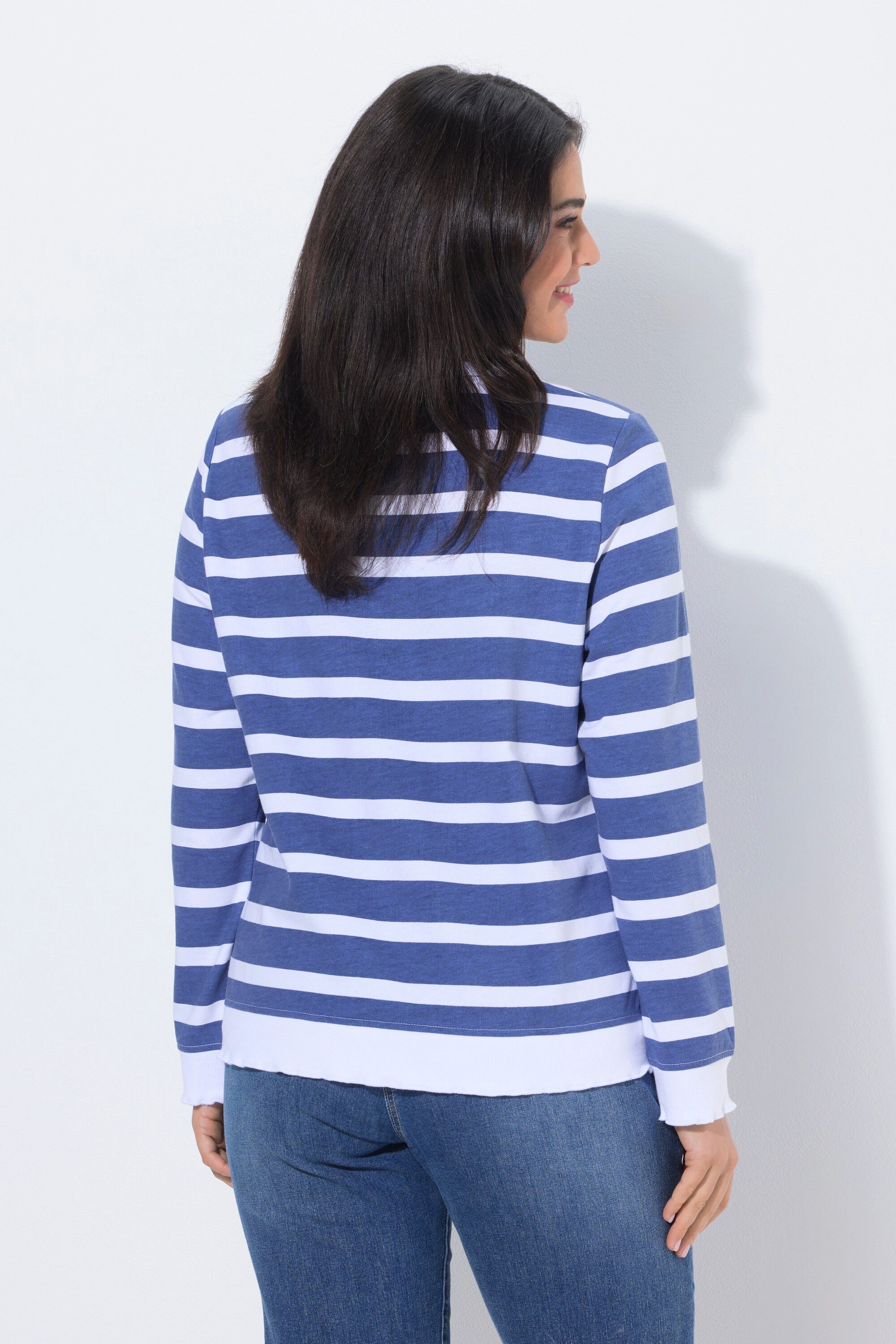 Ulla Popken Sweatshirt Sweatshirt Ringel Schriftzug Rundhals Langarm
