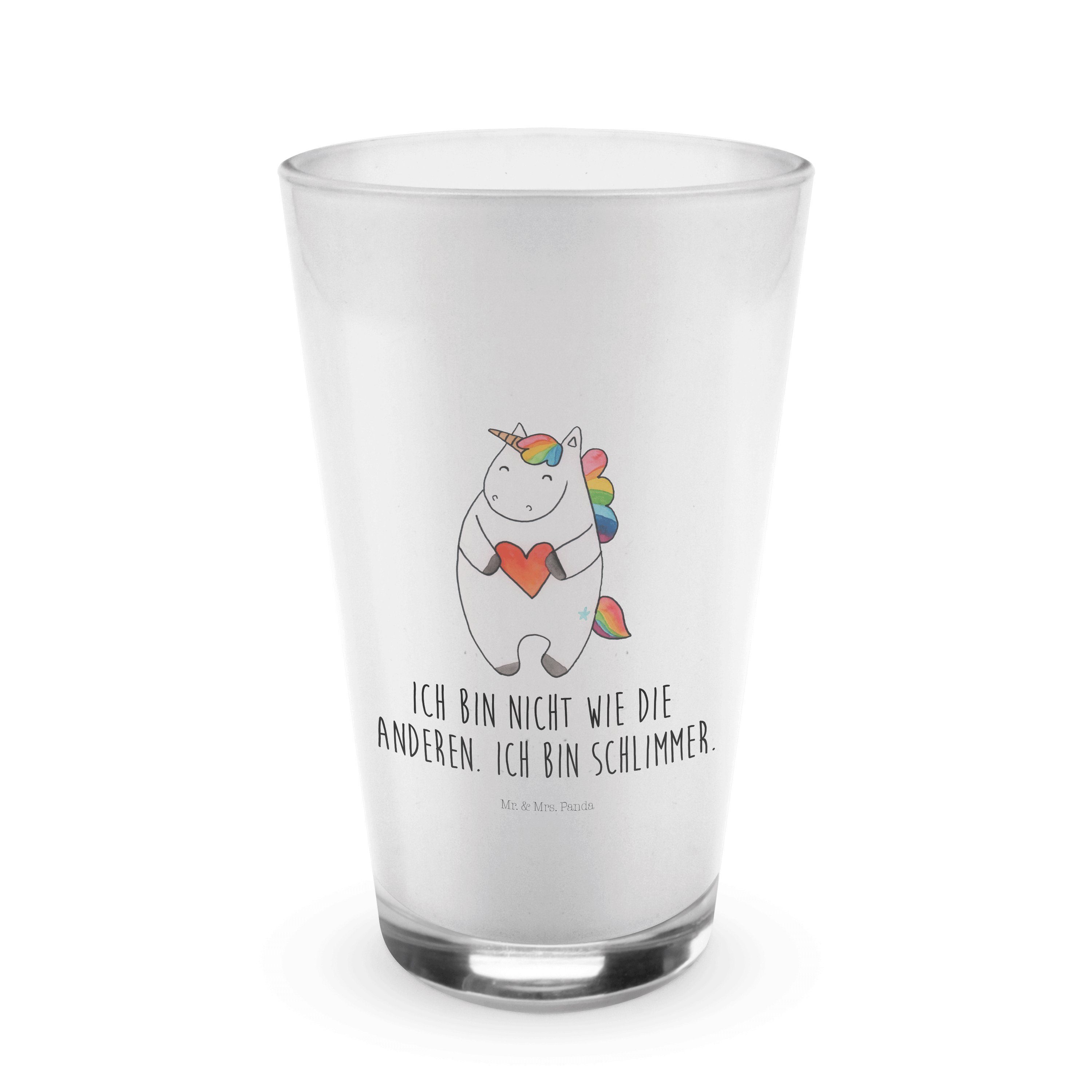 Mr. & Mrs. Panda Glas Einhorn Herz - Transparent - Geschenk, Glas, Einhörner, Unicorn, Einh, Premium Glas