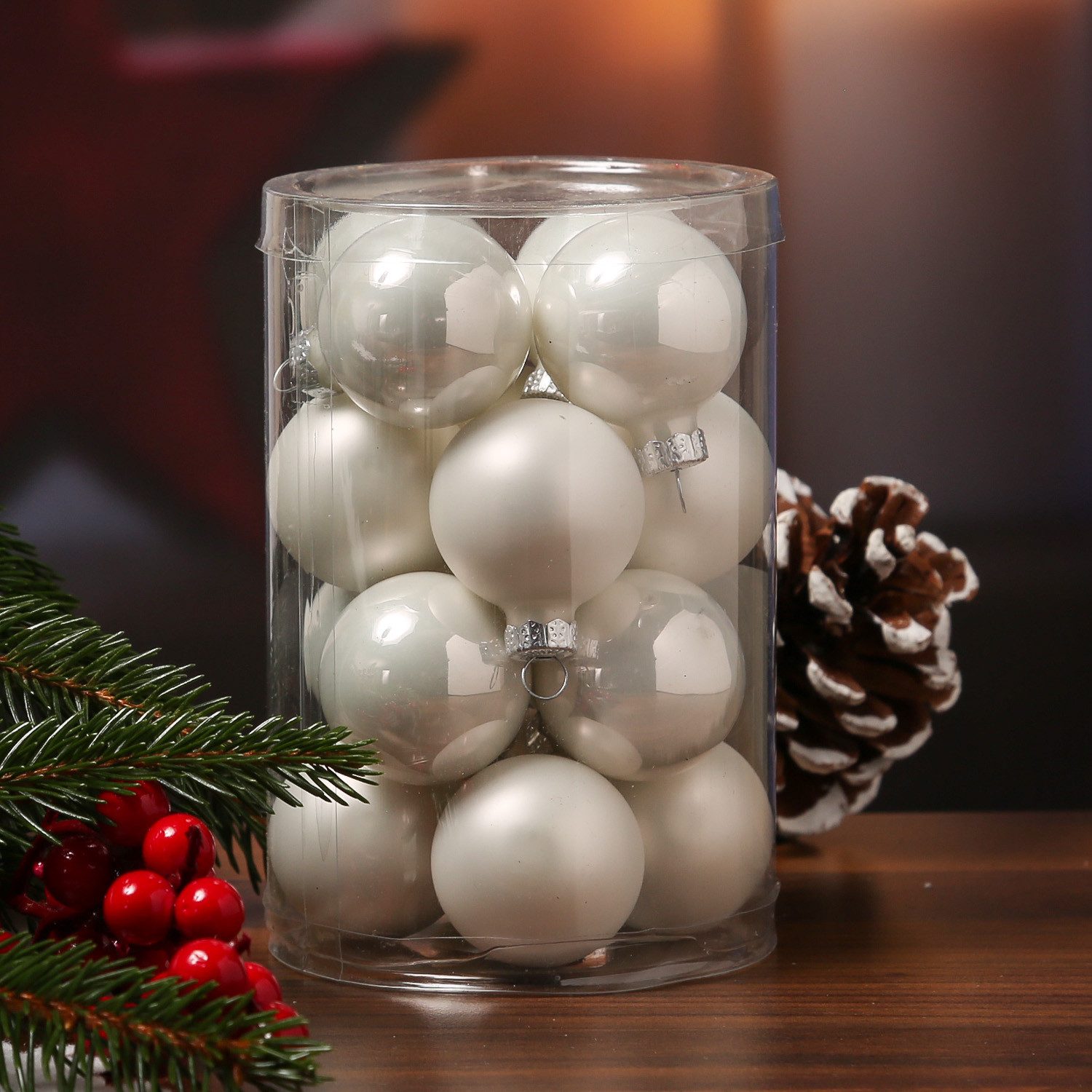 MARELIDA Weihnachtsbaumkugel Christbaumkugel Weihnachtskugel Glas D: 3,5cm glänzend matt weiß 16St (16 St)