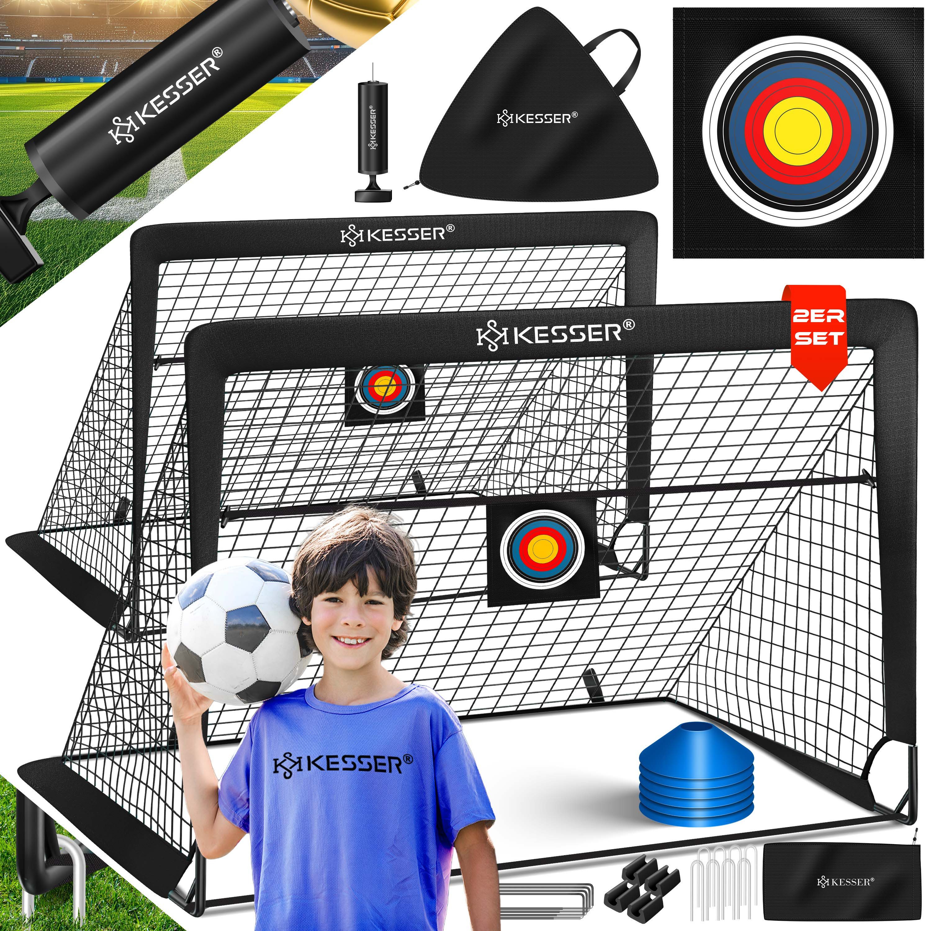 KESSER Fußballtor Set mit Tragetasche, Heringen, Zielscheibe, Hütchen & Pumpe, Pop-Up Tor mit Anti-Rutschfüßen – ideal für Training & Freizeitspiele