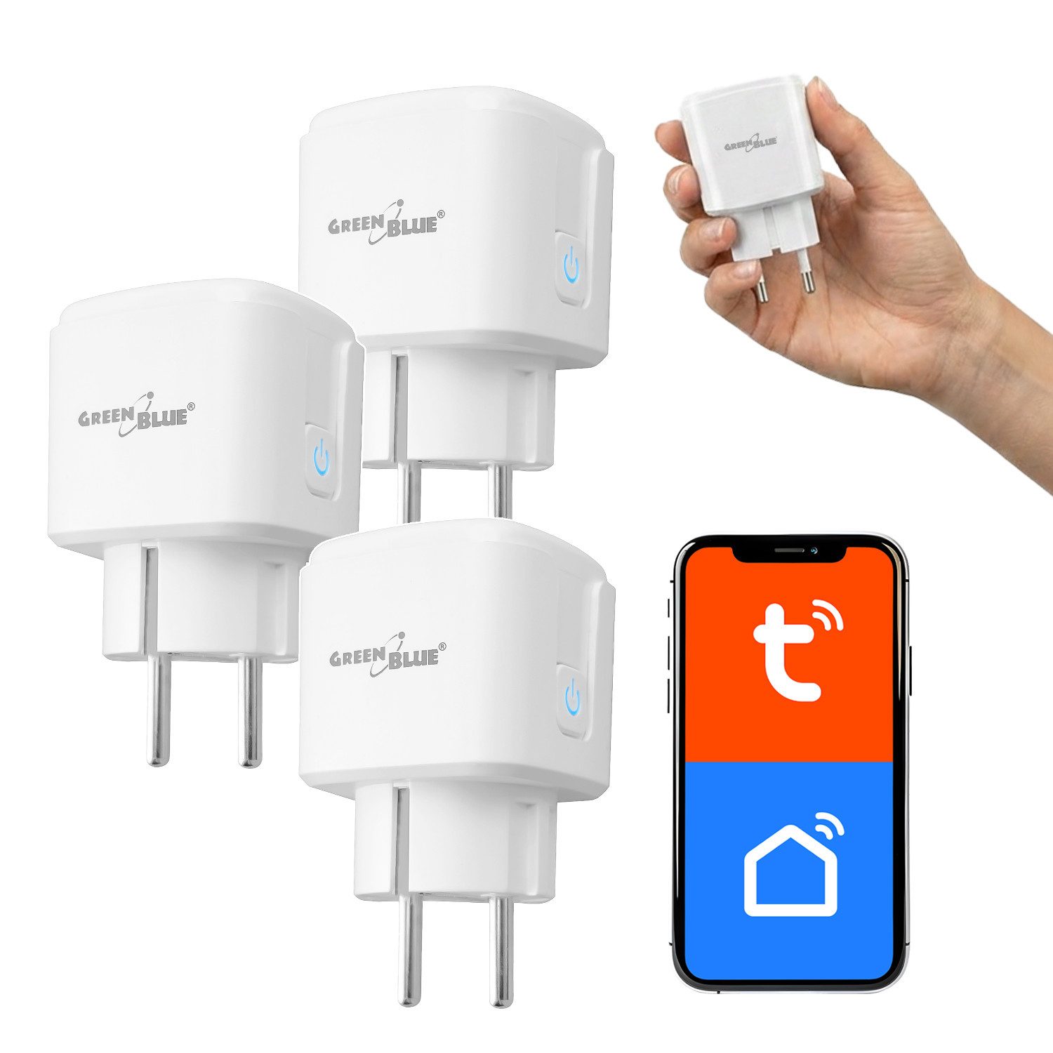 GreenBlue Steckdose GB735 Tuya Smart-WLAN-Steckdose mit Programmierfunktion, 3-St., Android/iOS/Alexa/Google Home, Timer, Leistungsmesser