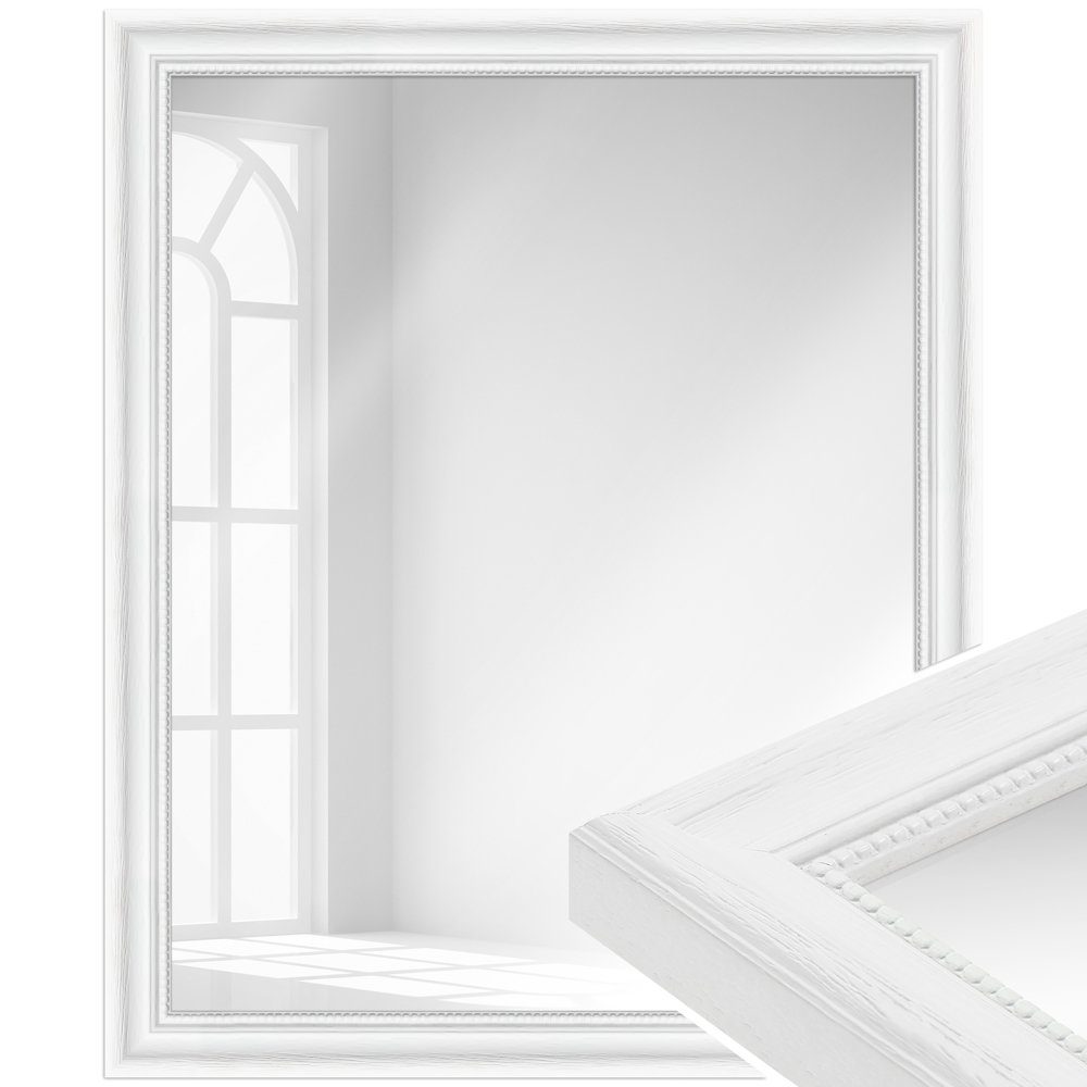 WANDStyle Wandspiegel Landhaus Massivholz H390, aus gemasert, Weiß im Stil
