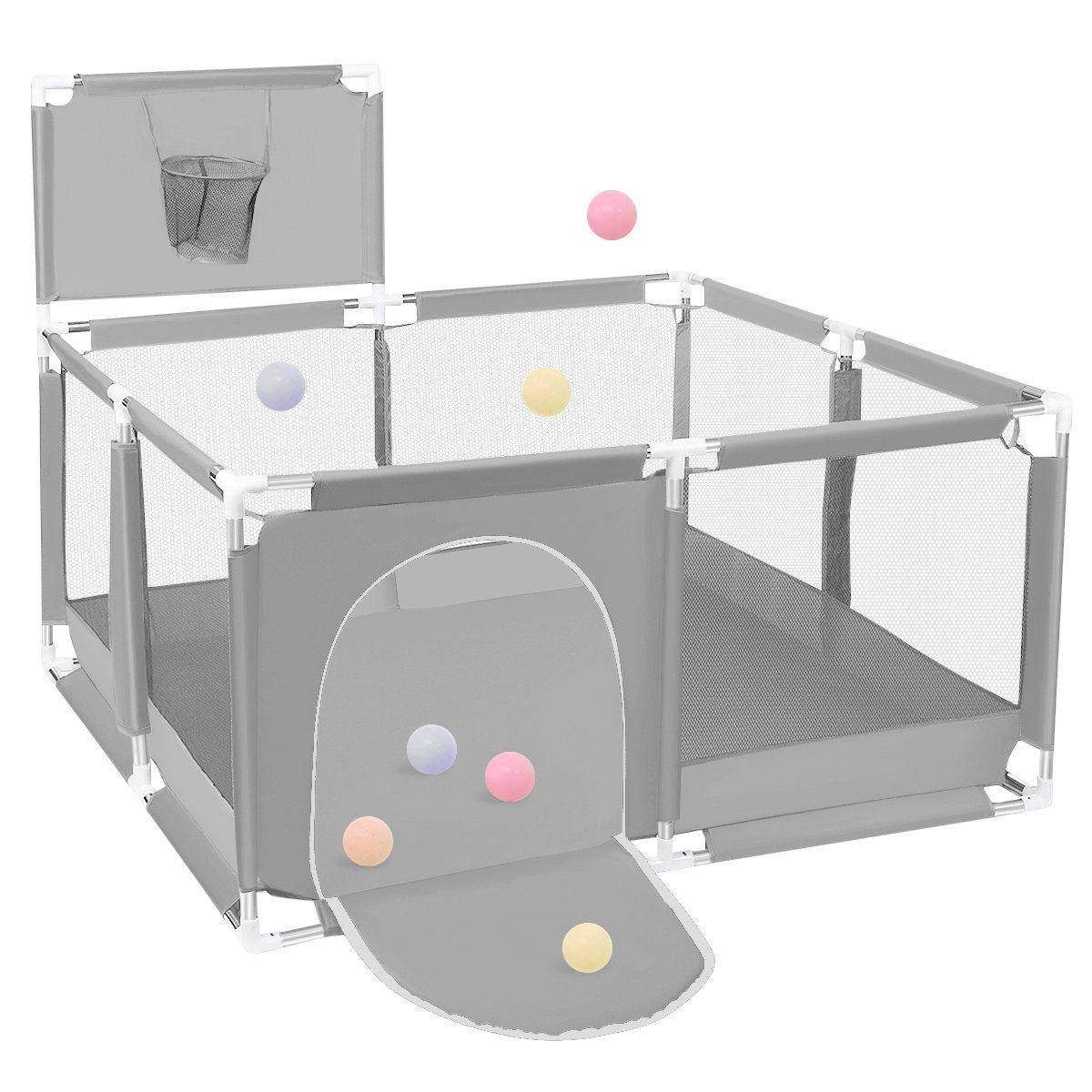 Comomy Laufgitter (Baby Krabbelgitter, 1-tlg), mit Basketball-Netz 128x66cm günstig online kaufen