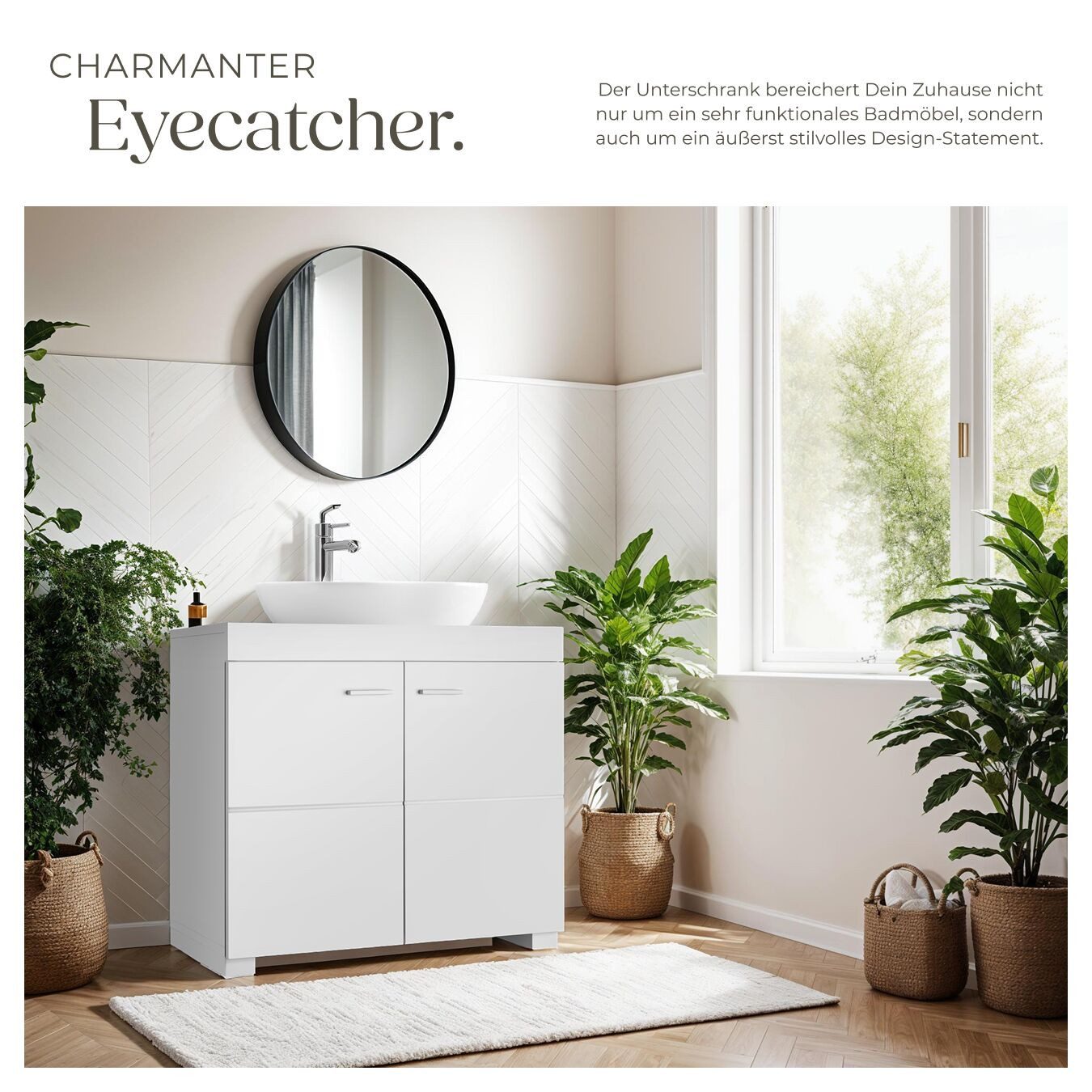 tectake Waschbeckenunterschrank Badezimmerschrank ohne Waschbecken, Belastbarkeit 35kg, 60 x 35 x (Badezimmer Unterschrank Idris, in weiß) 2 geräumige Fächer, S – Bild 3 von 5